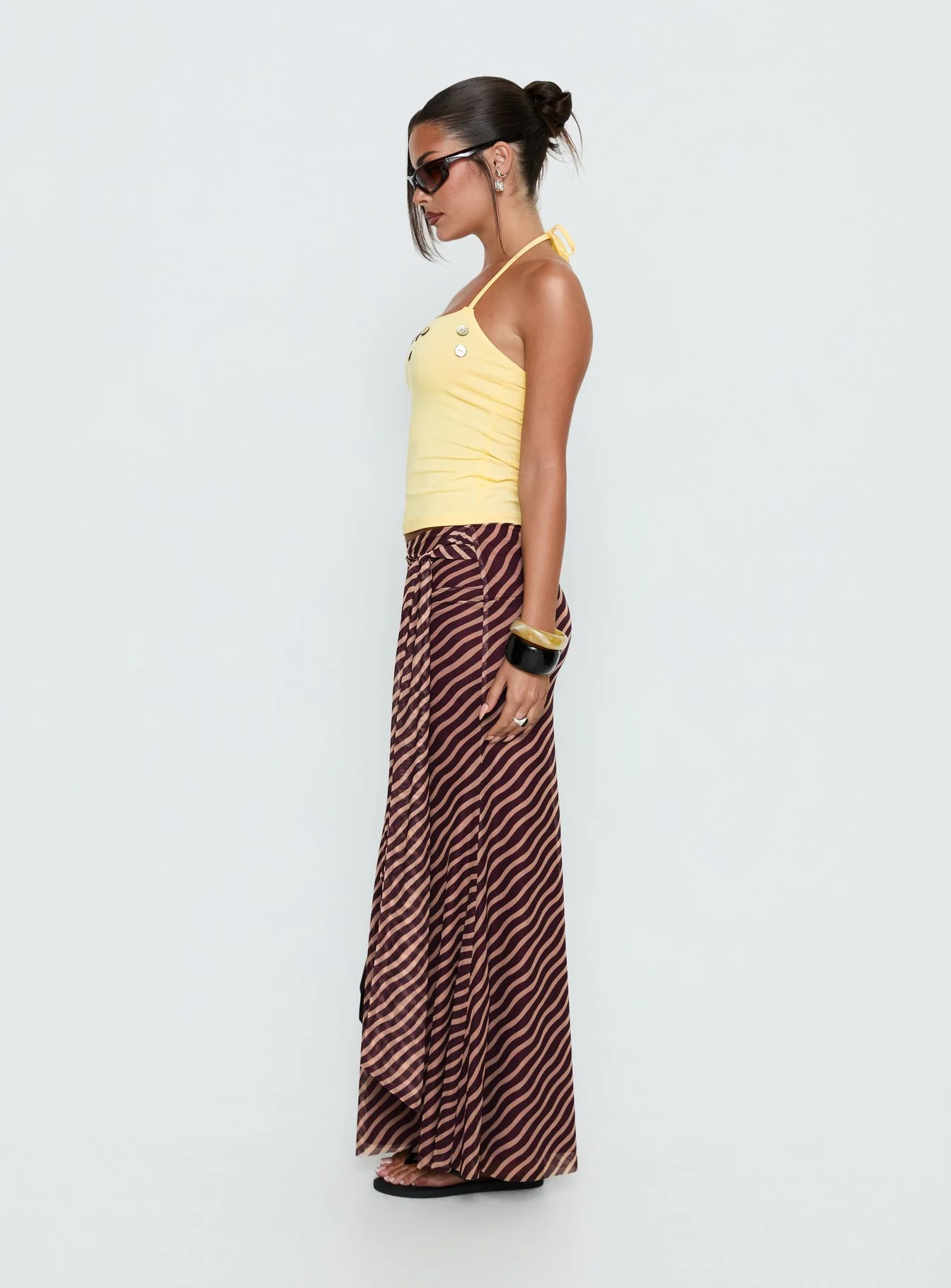 Caviar Tie Maxi Skirt Brown Stripe - Image 4