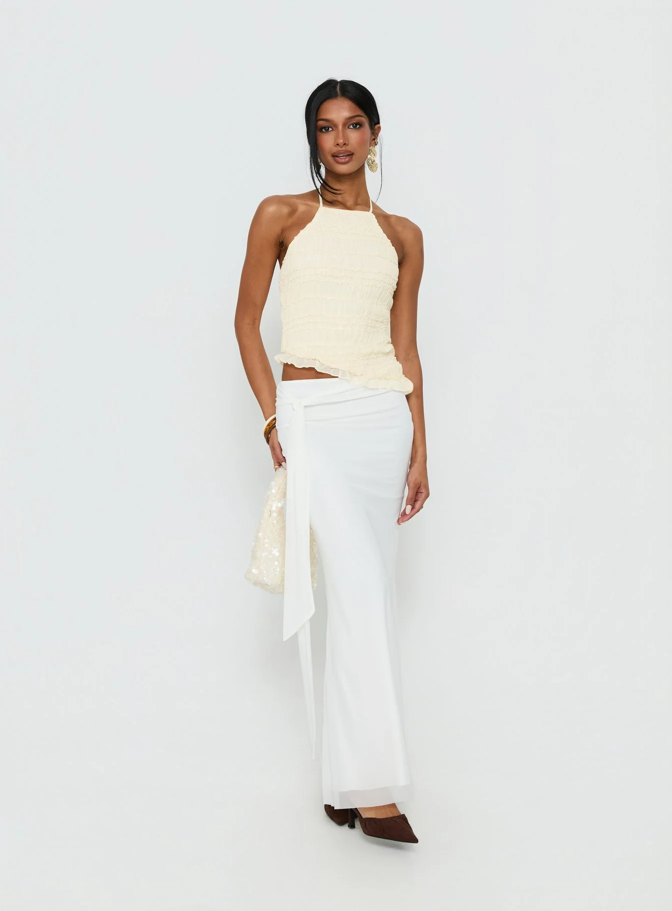 Caviar Tie Maxi Skirt White - Image 2