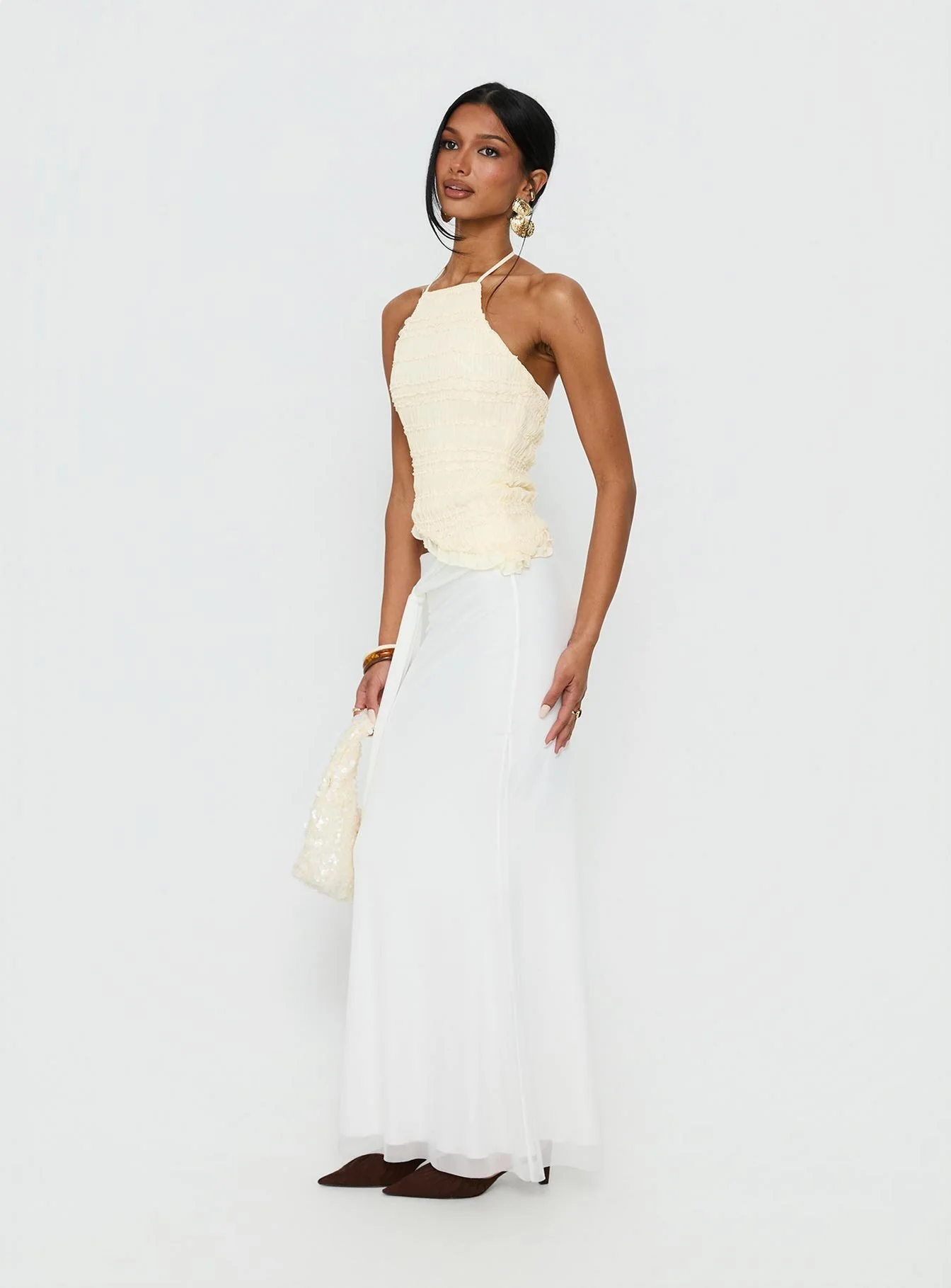 Caviar Tie Maxi Skirt White - Image 7