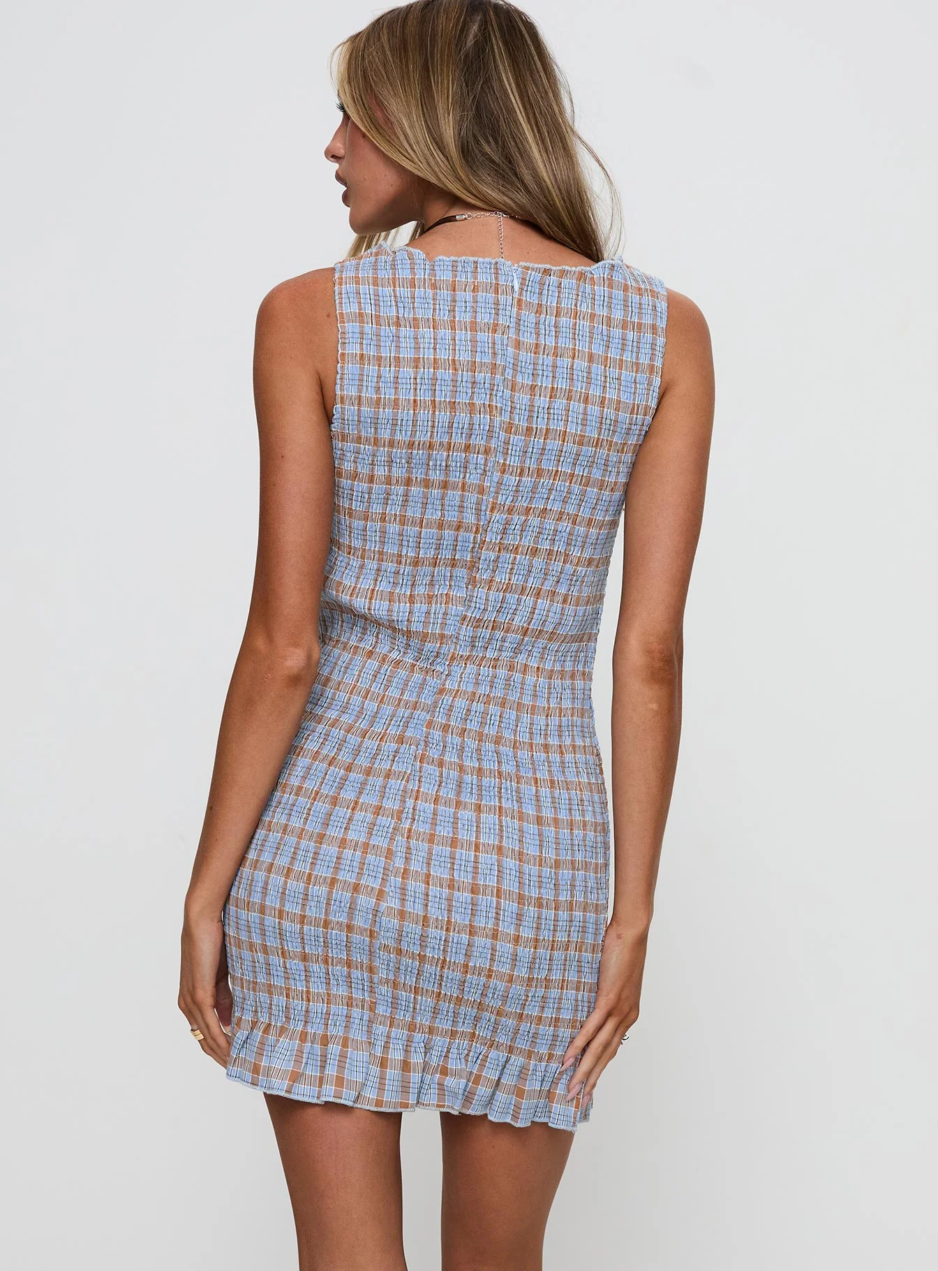 Cecilea Shirred Mini Dress Blue - Image 4