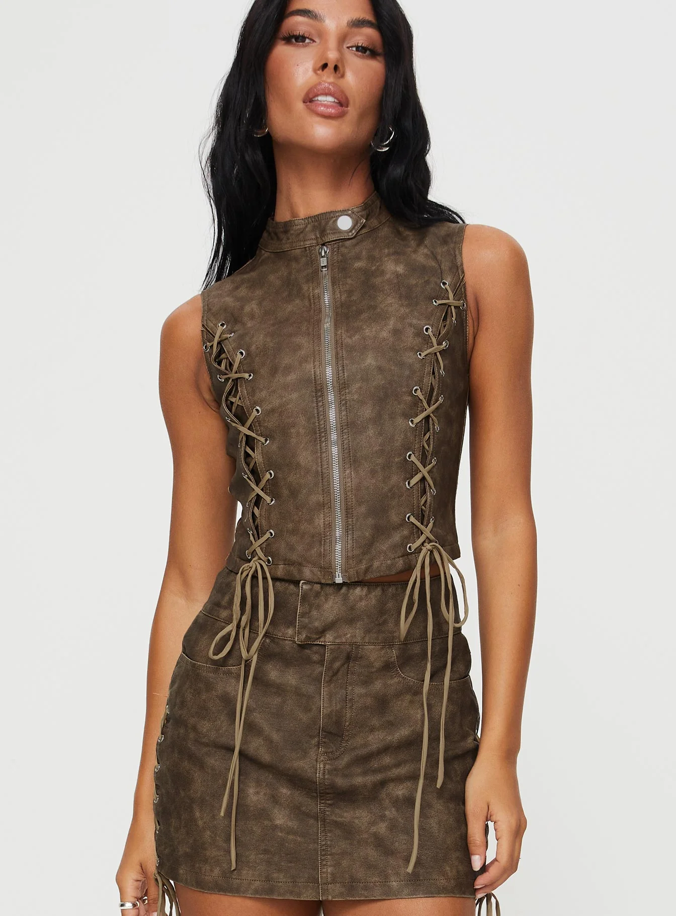 Ceejay Faux Leather Top Brown - Image 2