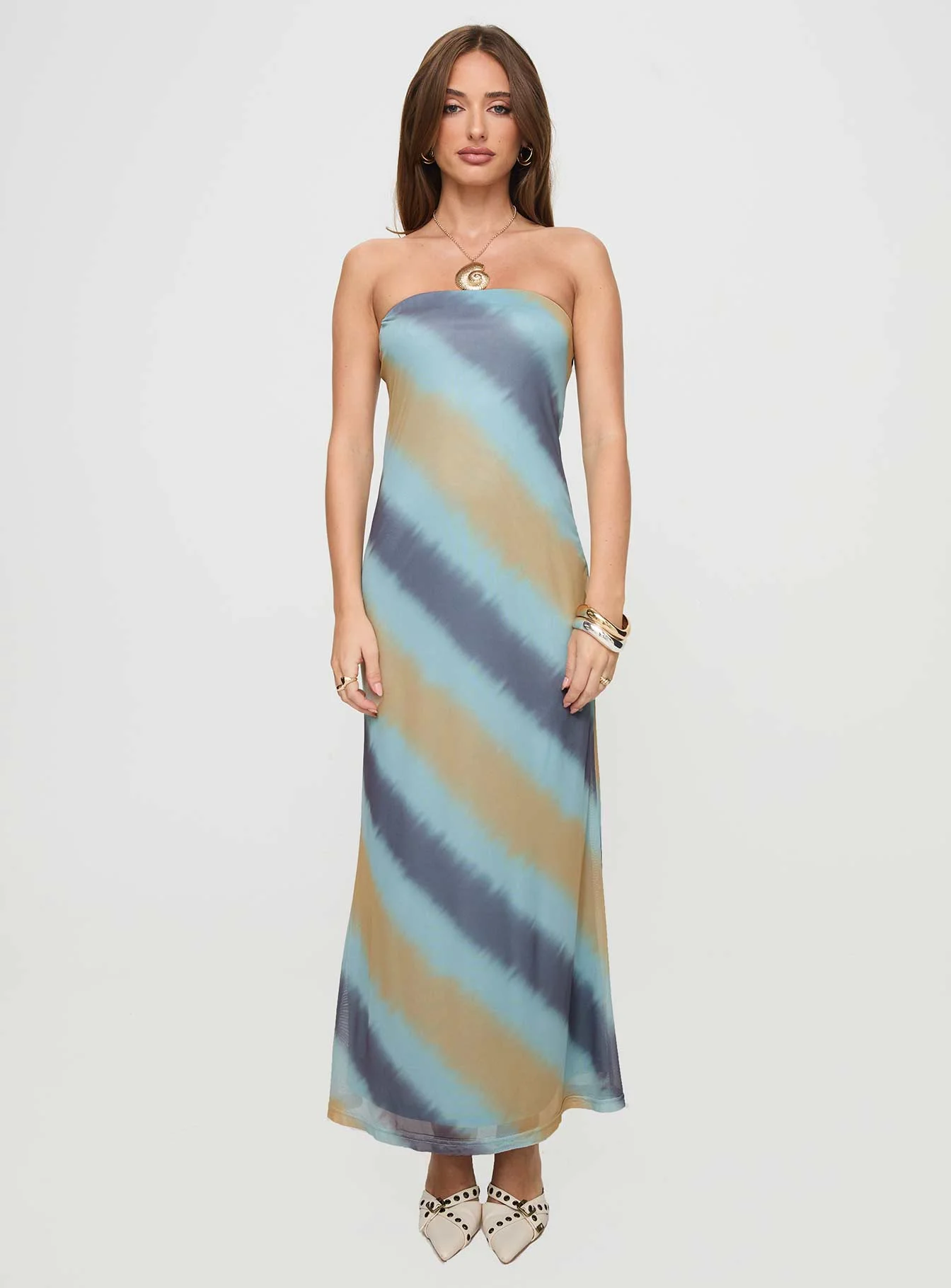 Celik Strapless Maxi Dress Blue / Brown - Image 7