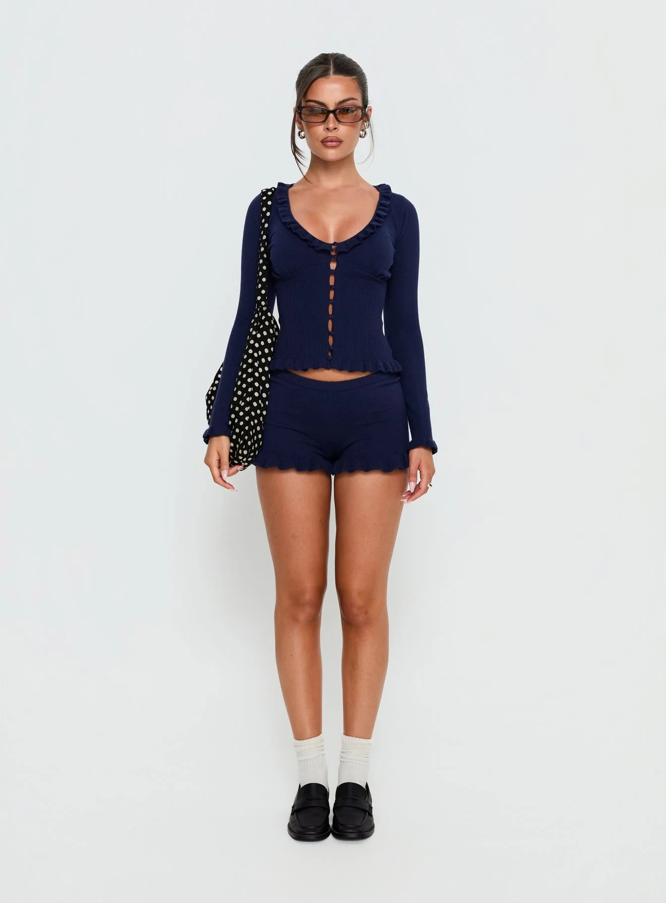 Ceria Frill Knit Long Sleeve Top Navy - Image 7