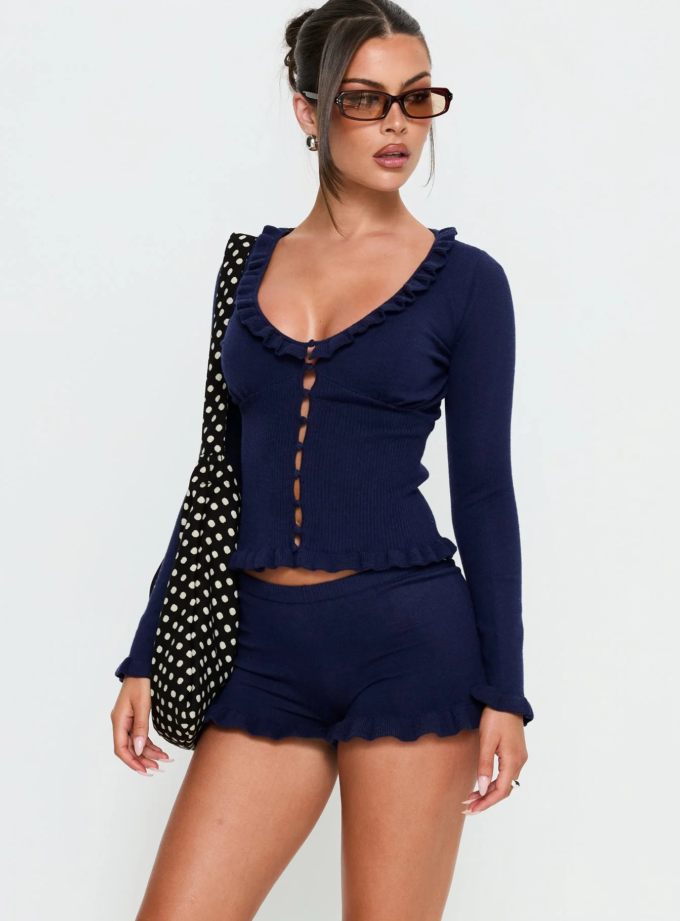 Ceria Frill Knit Shorts Navy - Image 2