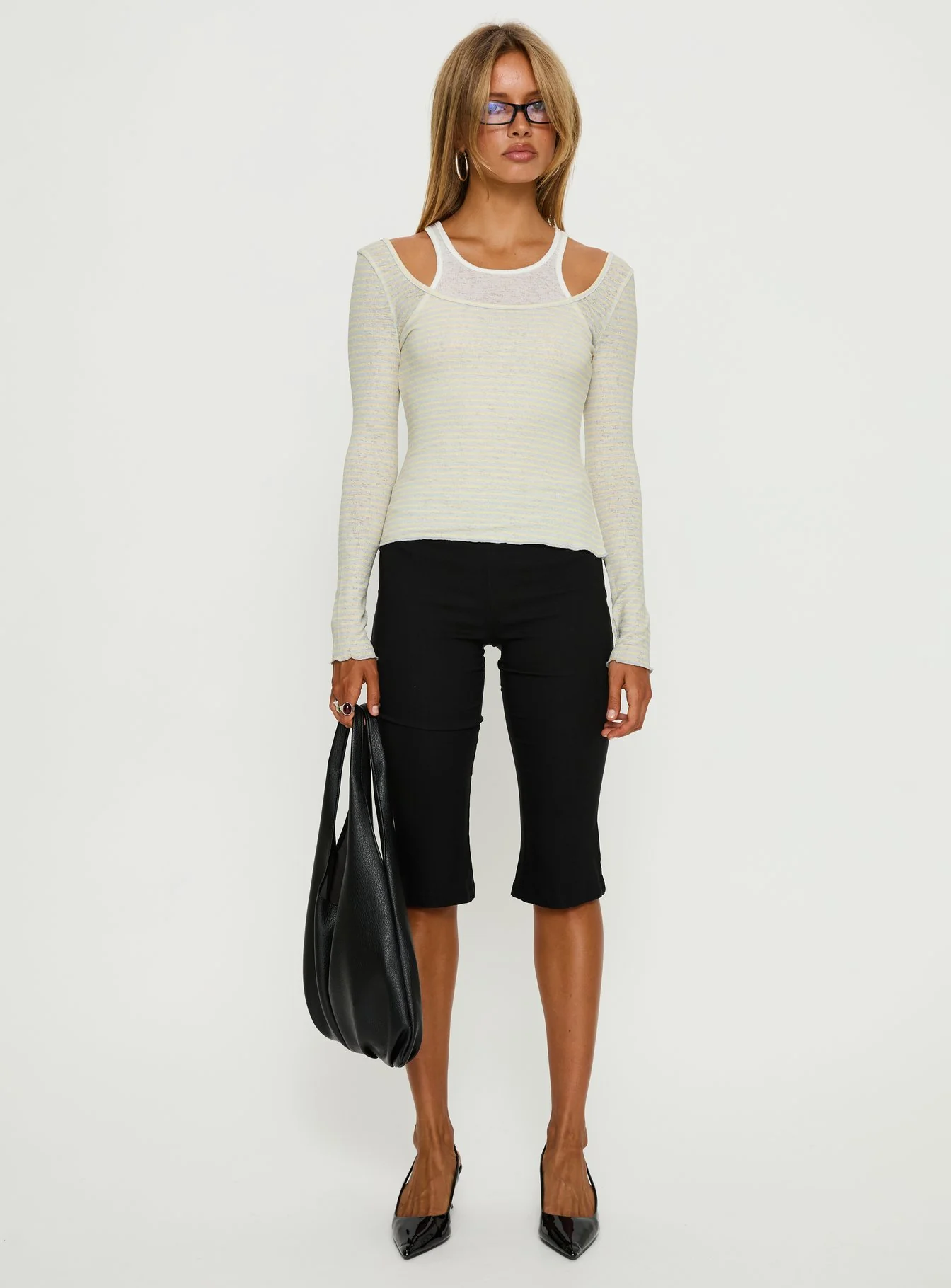 Ceyla Layered Long Sleeve Top White / Stripe - Image 7