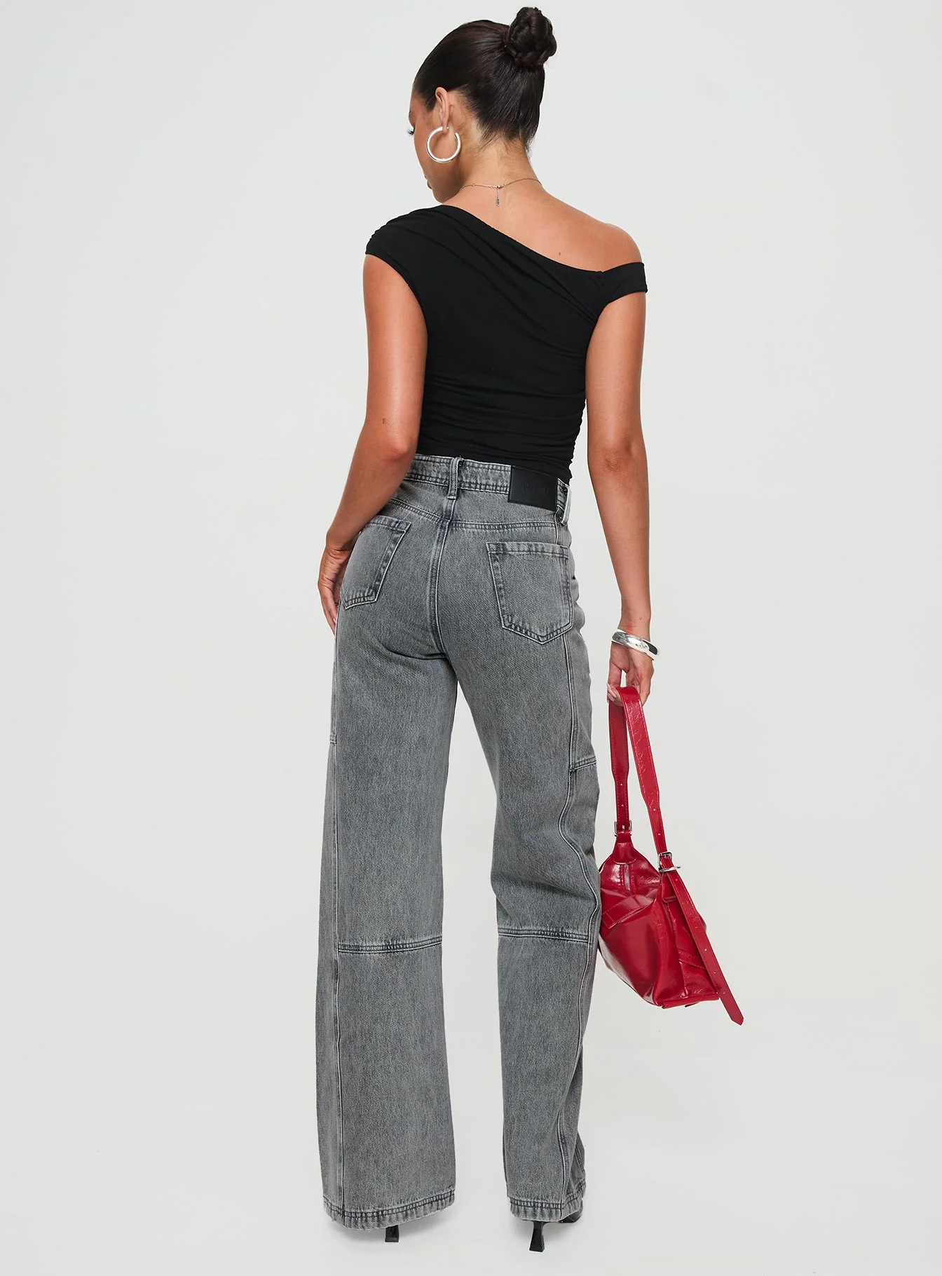 Chad High Rise Flared Cargo Jeans Washed Grey - Image 5