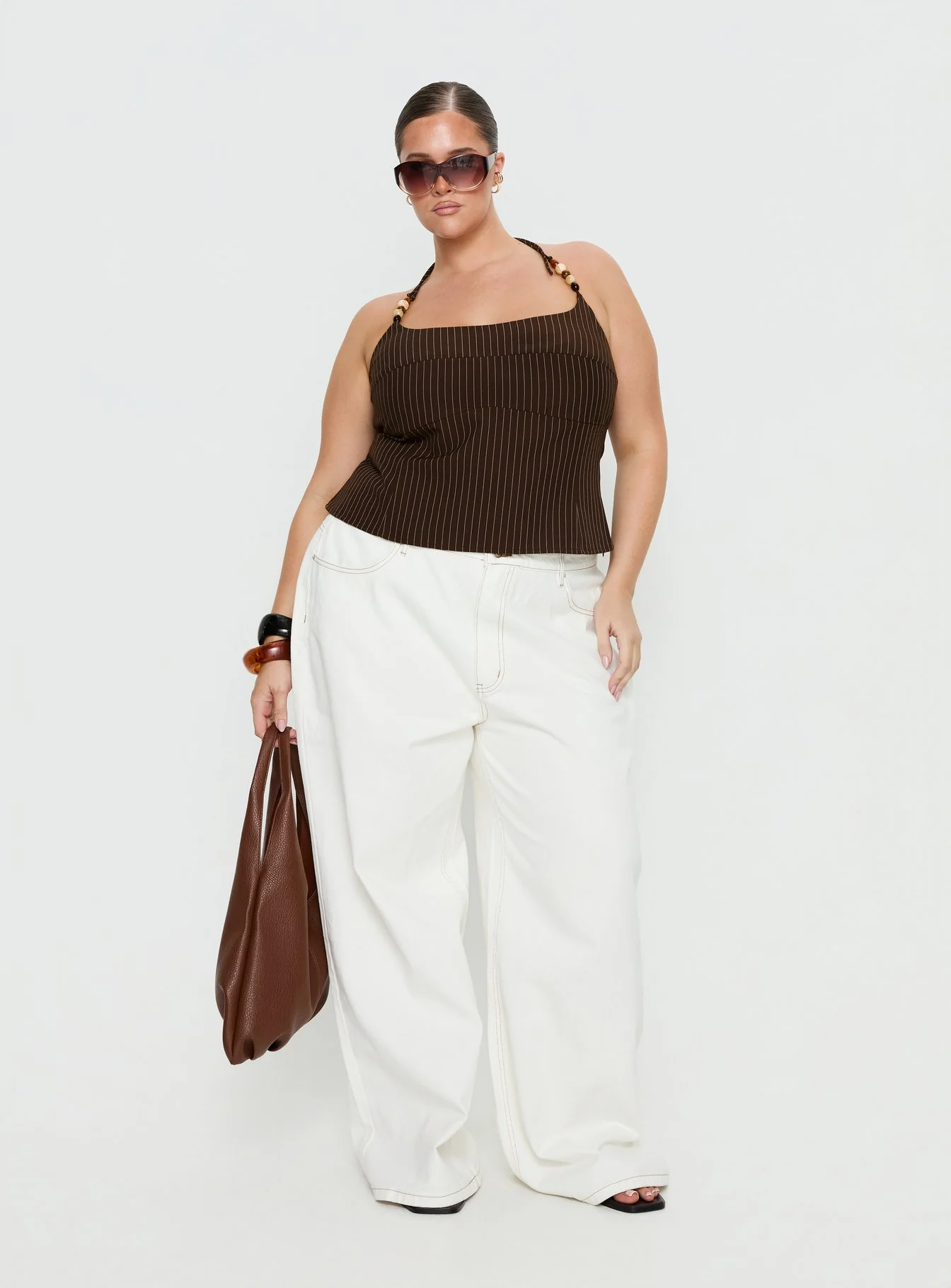 Cherise Bead Detail Top Brown Pinstripe Curve - Image 2