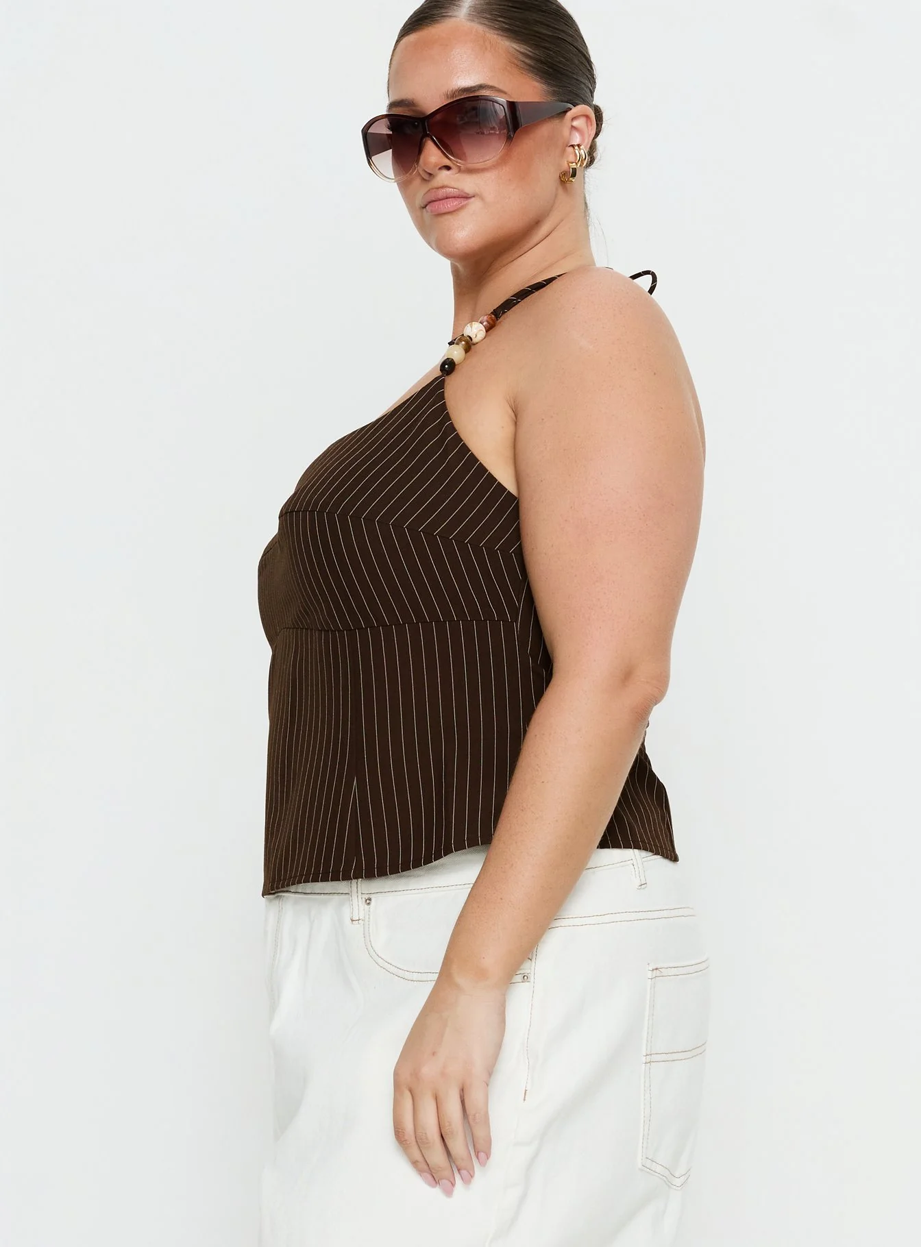 Cherise Bead Detail Top Brown Pinstripe Curve - Image 3