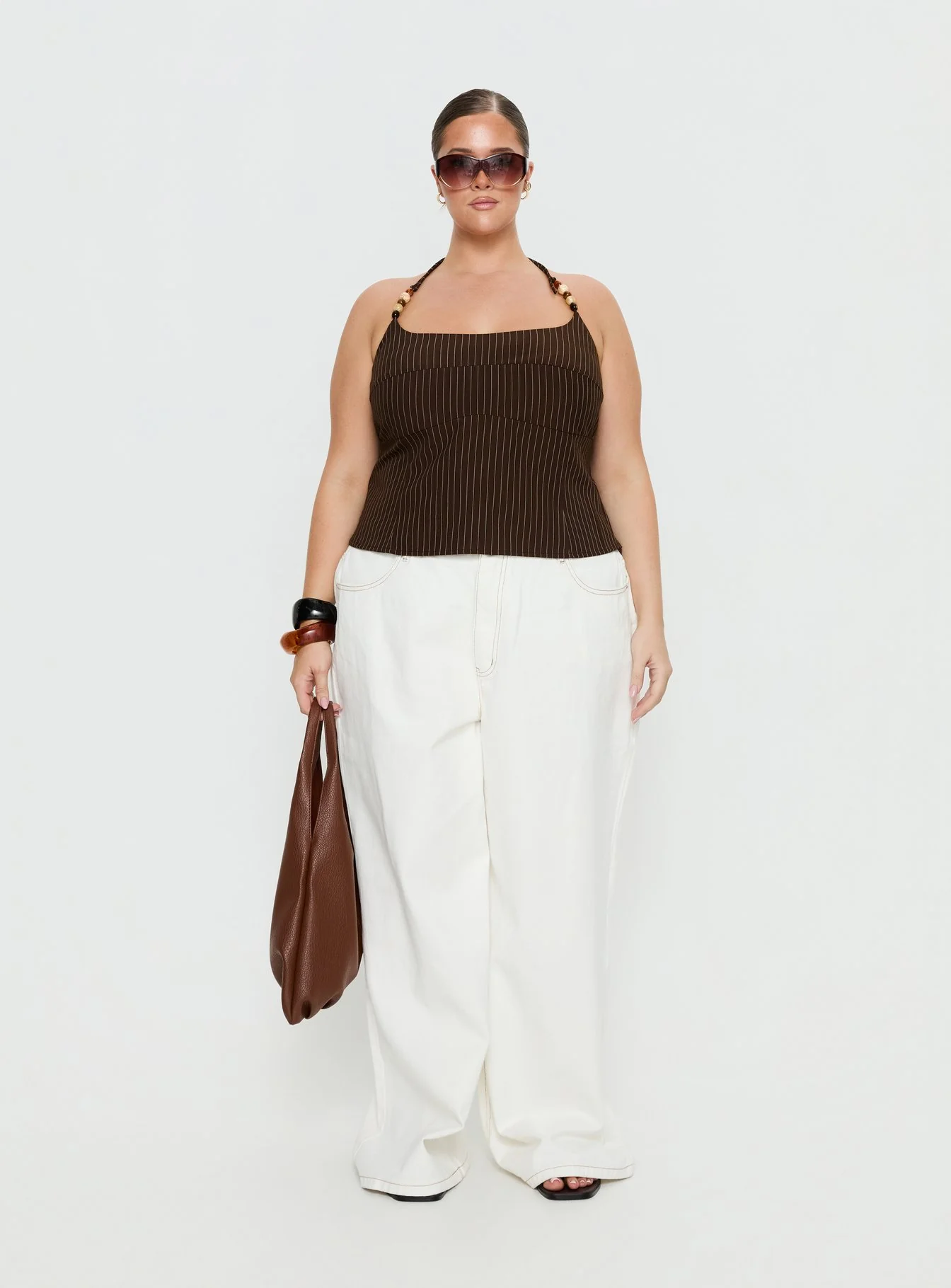 Cherise Bead Detail Top Brown Pinstripe Curve - Image 6