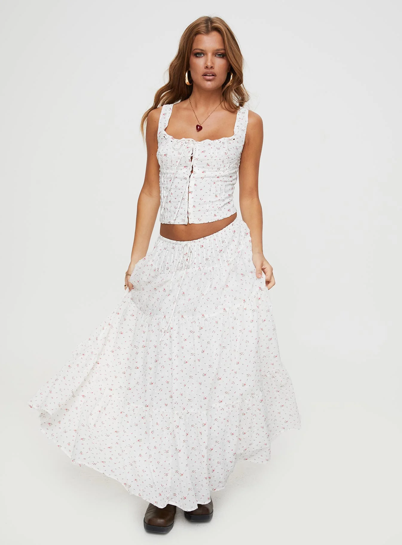 Cherry On Top Maxi Skirt White Floral - Image 3