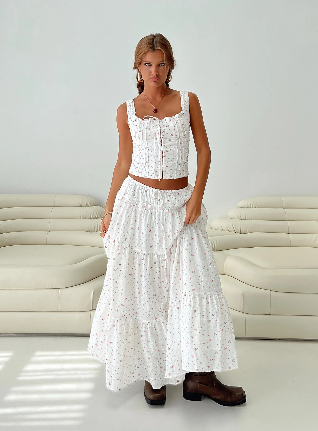 Cherry On Top Maxi Skirt White Floral - Image 8