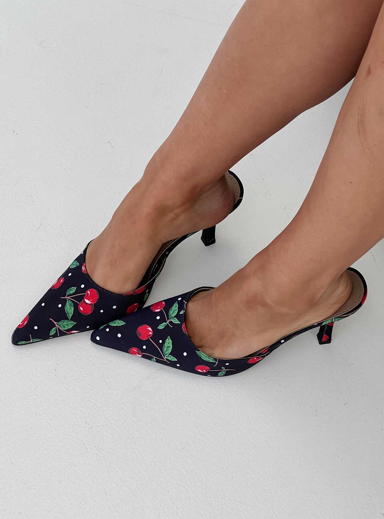 Cherry Season Pointed Toe Heels Black Multi - Image 5