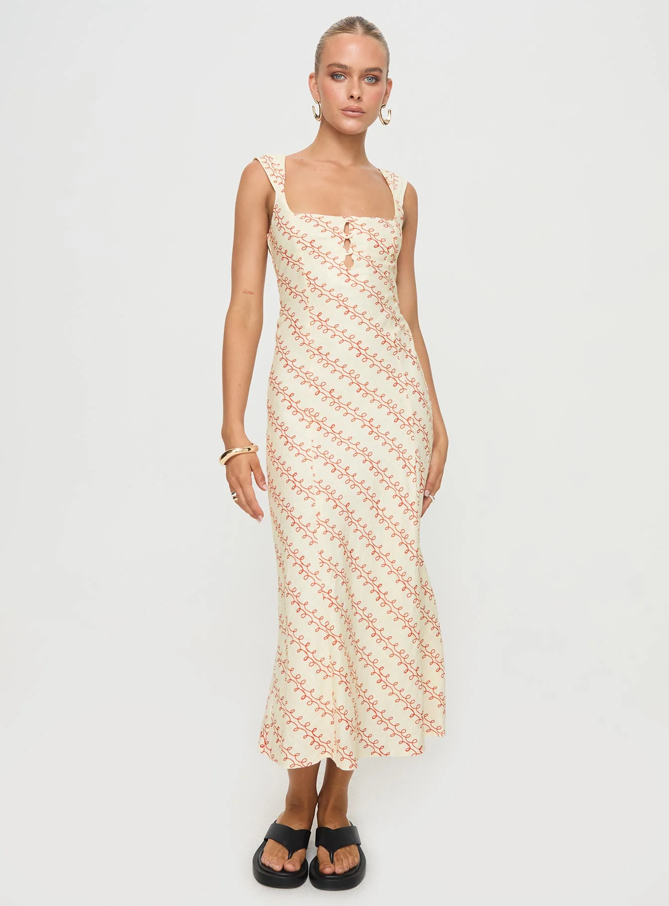 Chosen Girl Linen Blend Midi Dress Multi - Image 2