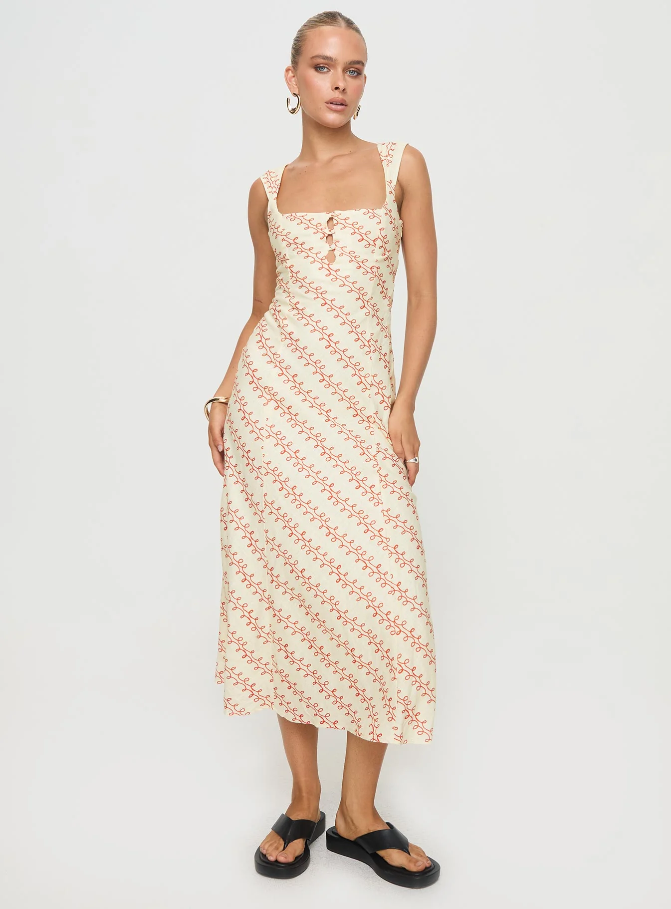 Chosen Girl Linen Blend Midi Dress Multi - Image 3
