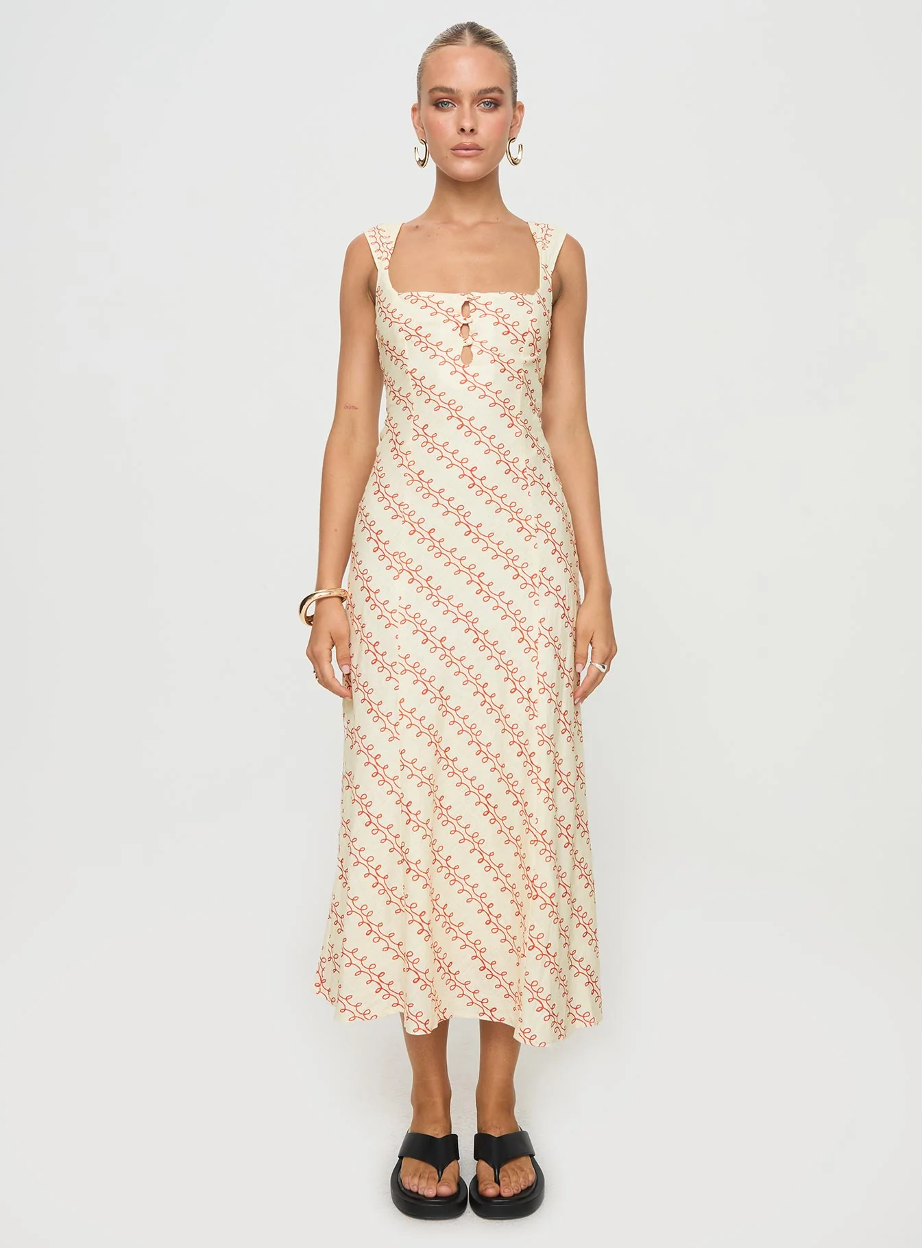 Chosen Girl Linen Blend Midi Dress Multi - Image 7