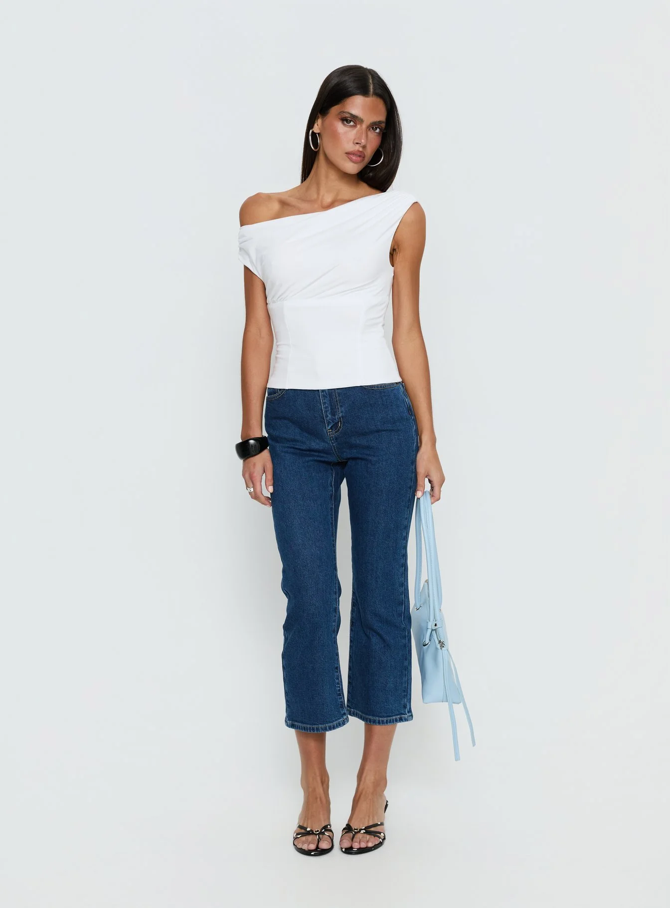 Cindee High Rise Cropped Jeans Mid Blue Wash - Image 3