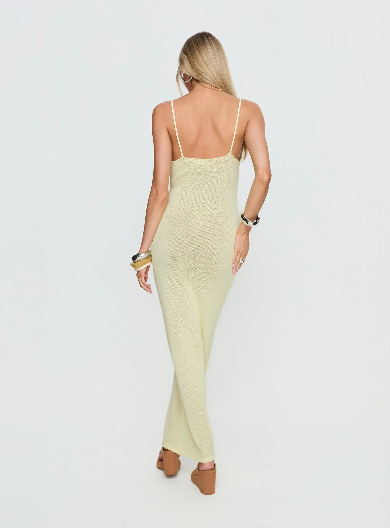 Cinderella Knit Floral Detail Maxi Dress Lemon Yellow - Image 4