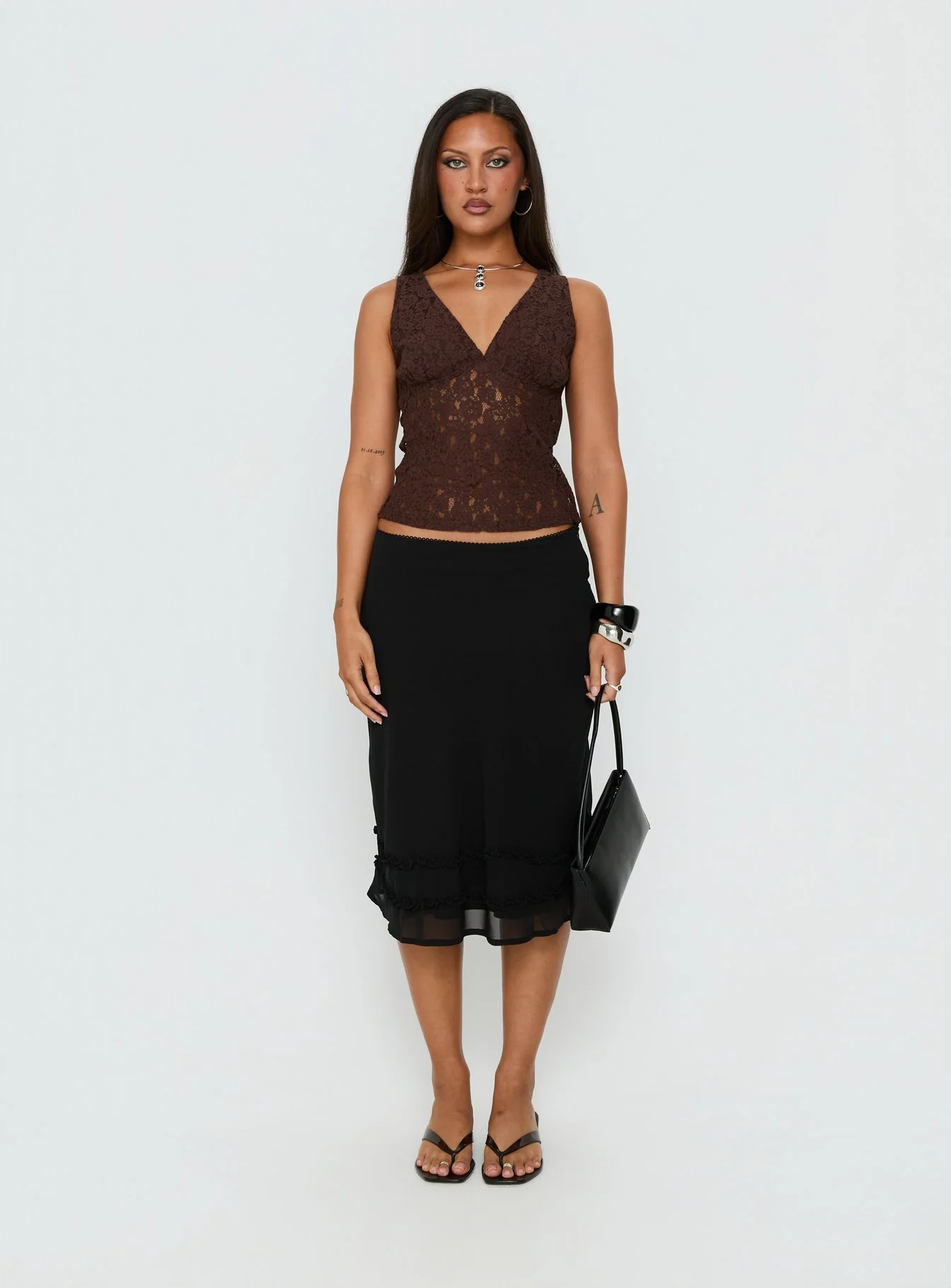 Clarabella Frill Midi Skirt Black - Image 8
