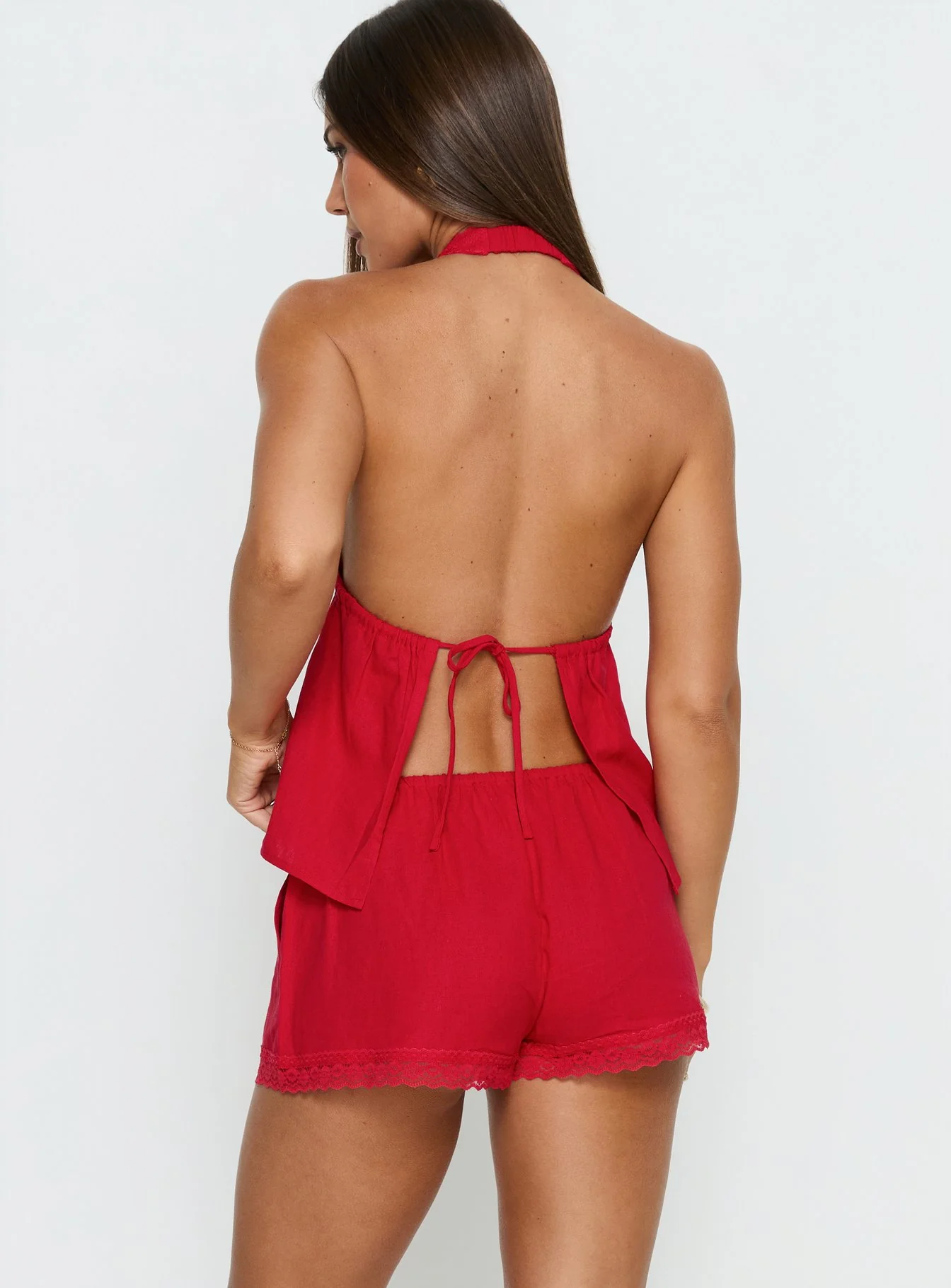 Cloud Crush Linen Drawstring Shorts Red - Image 5