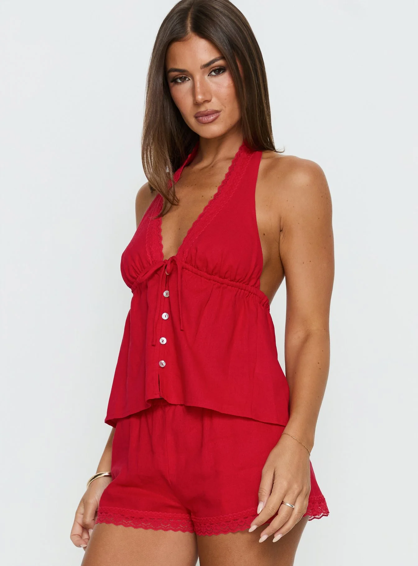 Cloud Crush Linen Halter Top Red - Image 4