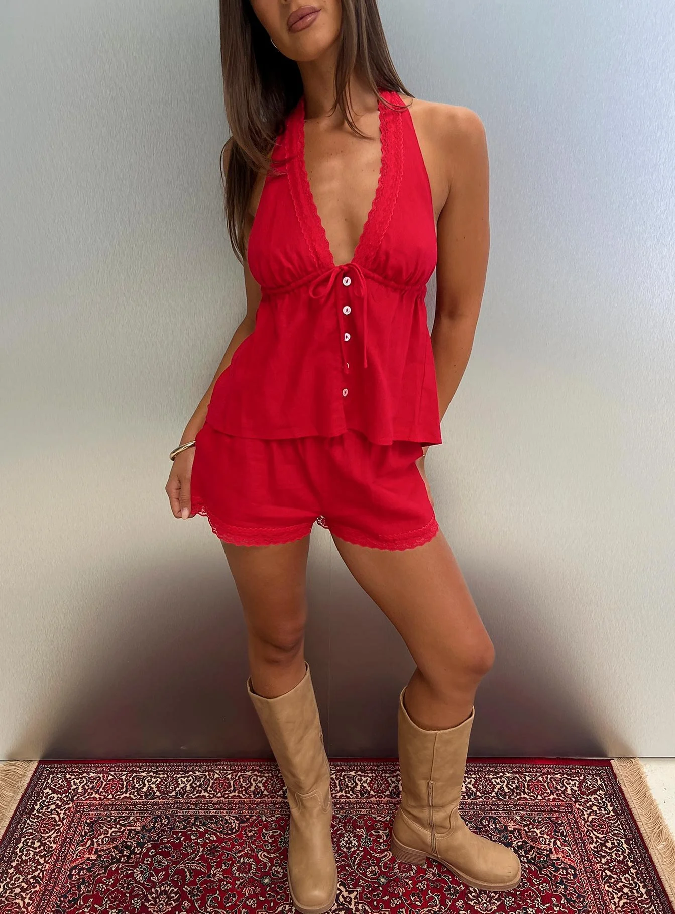 Cloud Crush Linen Halter Top Red - Image 9