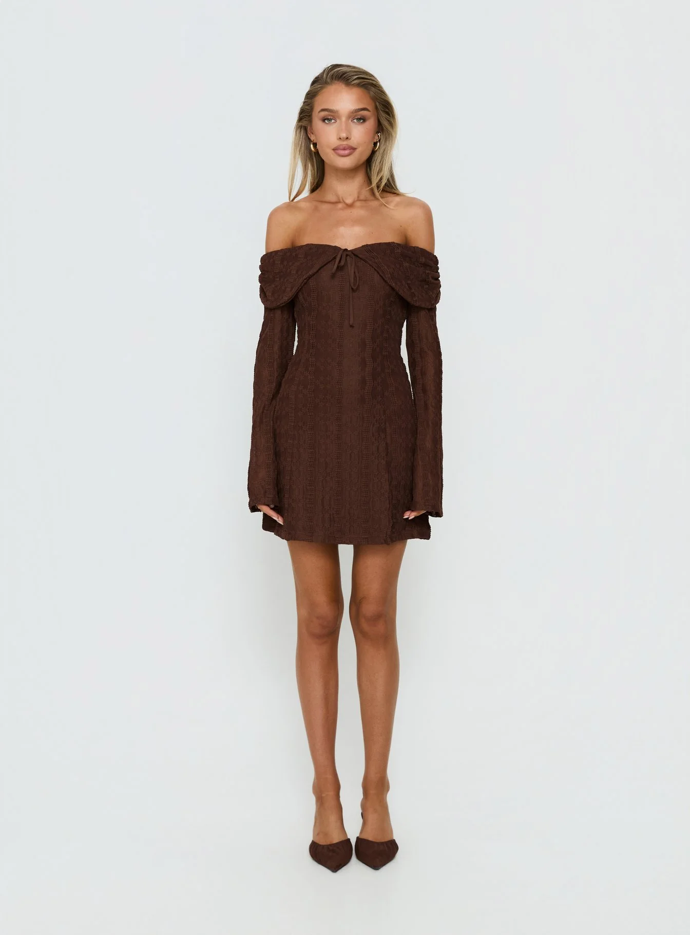 Colettie Long Sleeve Mini Dress Chocolate - Image 6