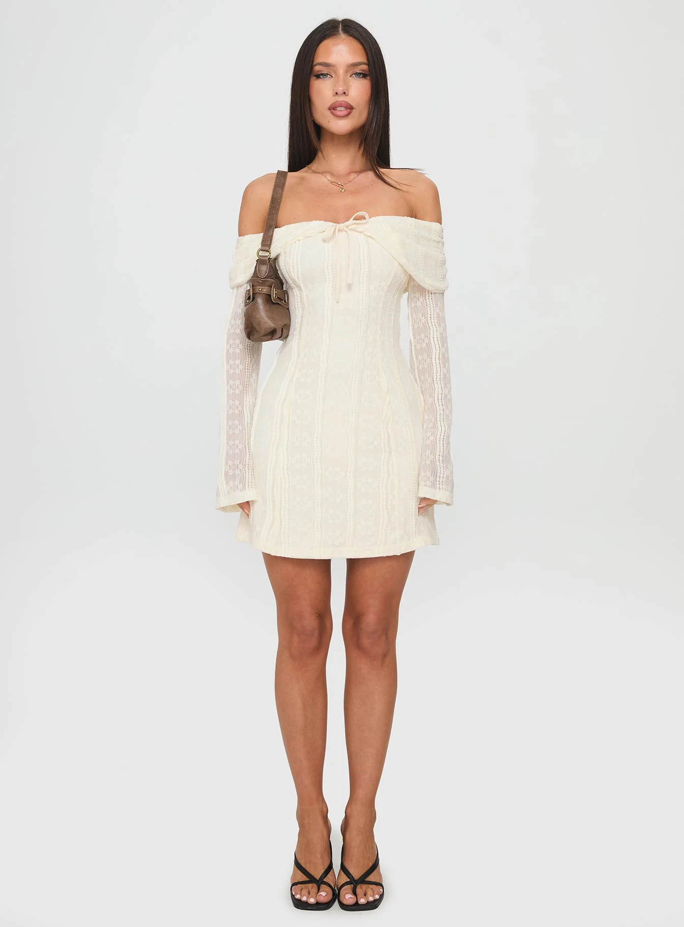 Colettie Long Sleeve Mini Dress Cream - Image 7