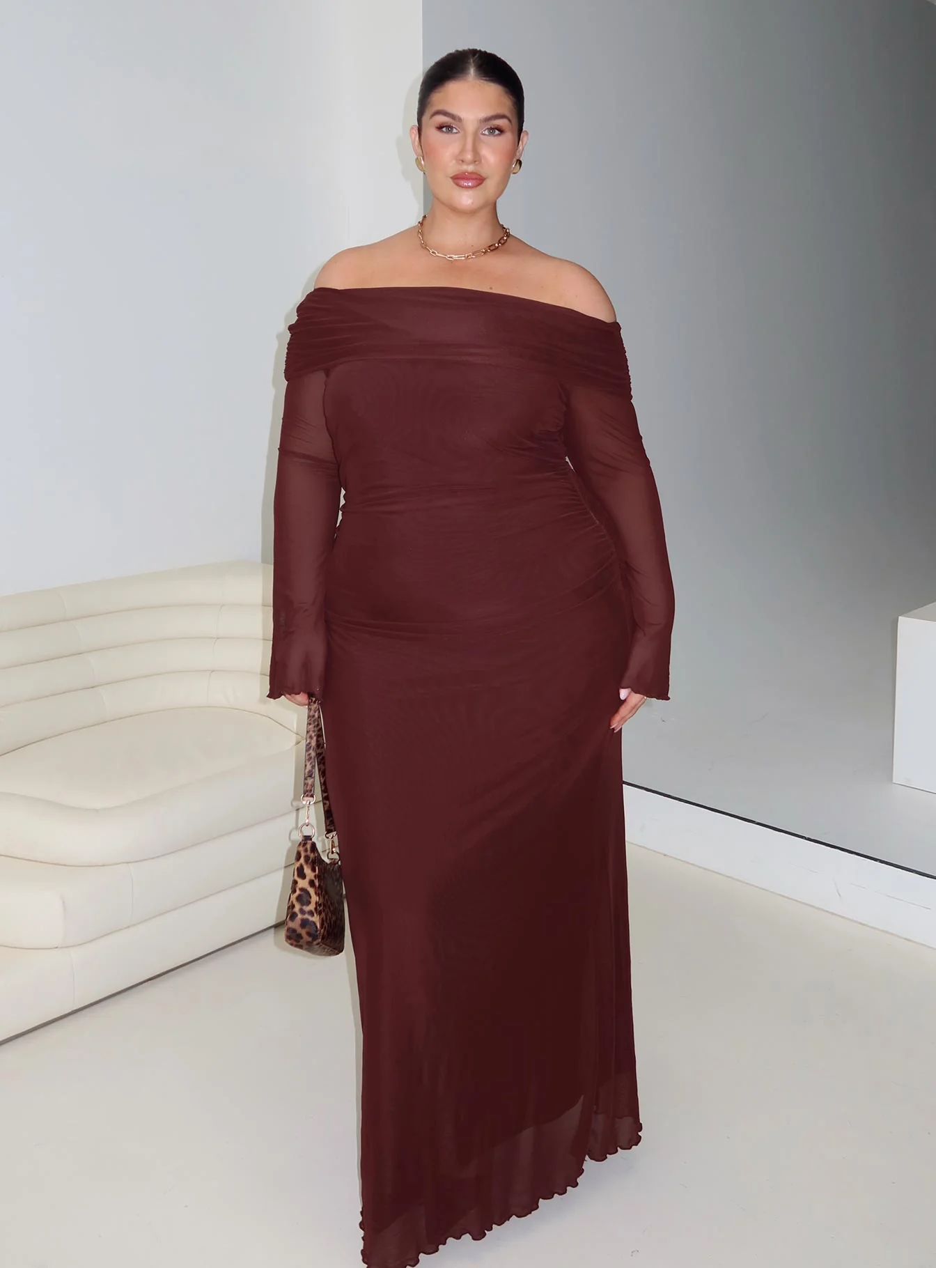 Consideration Long Sleeve Maxi Dress Chocolate Curve - Image 8