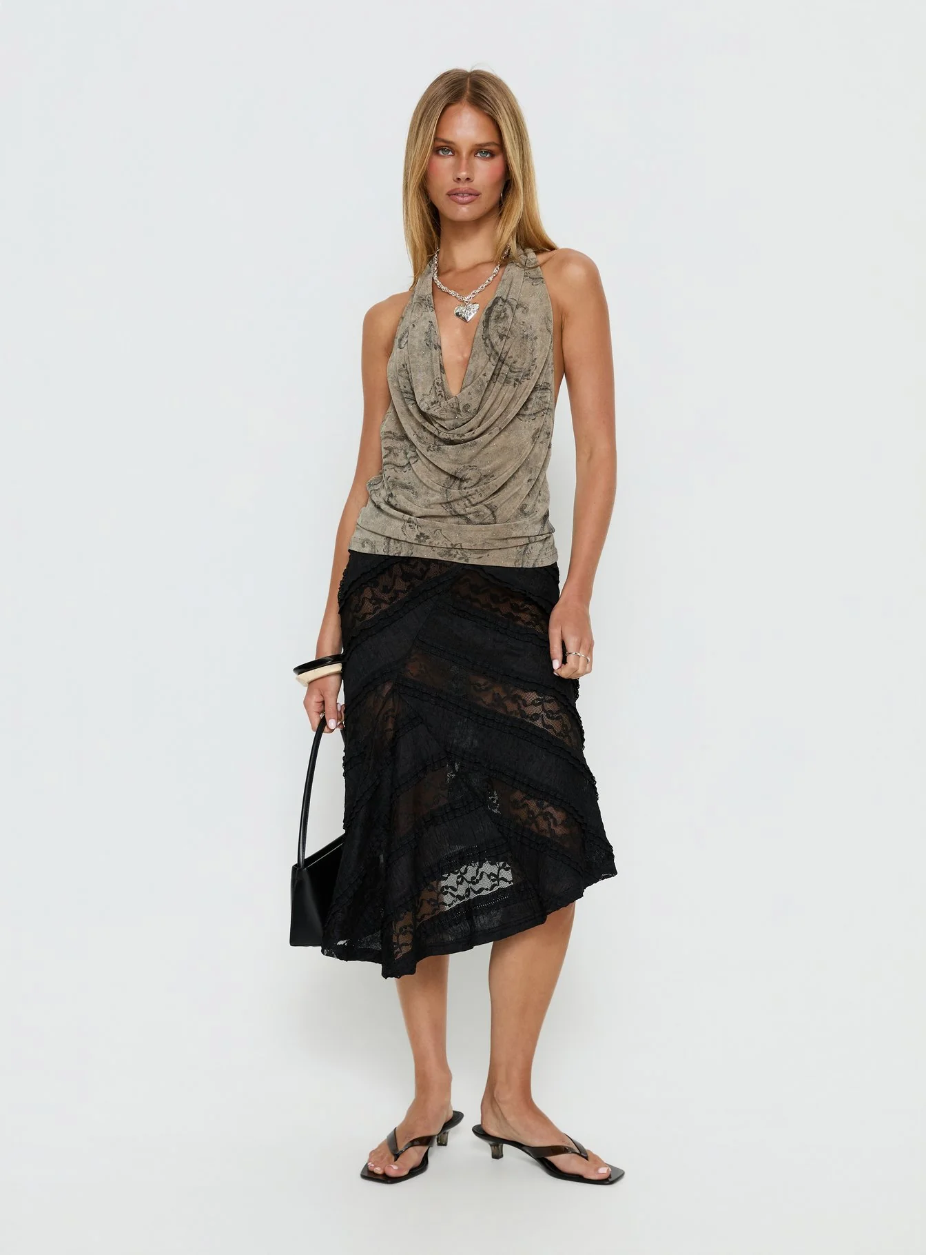 Constancia Asymmetrical Sheer Midi Skirt Black - Image 3