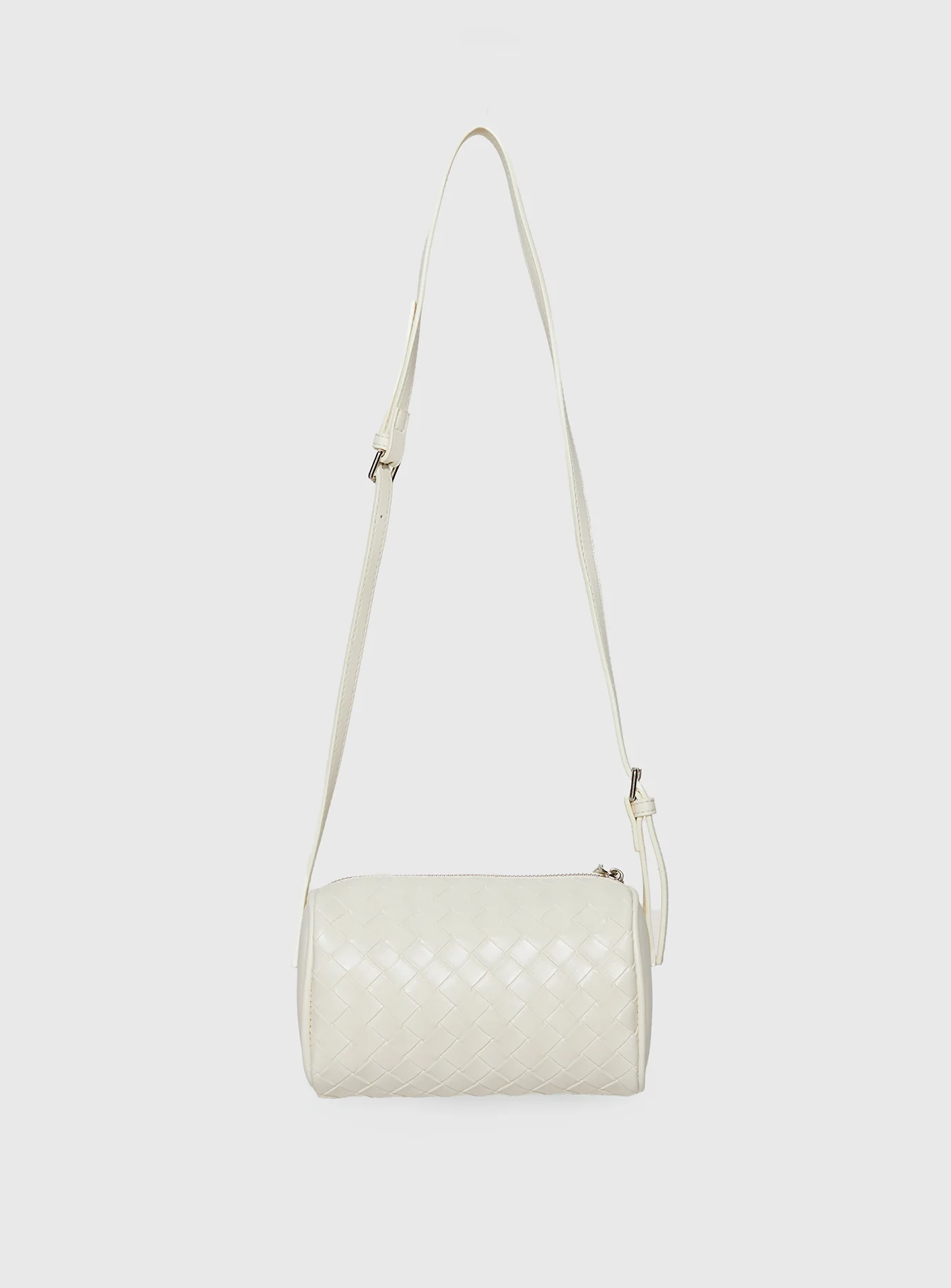 Corlee Woven Faux Leather Cylinder Bag Cream - Image 4