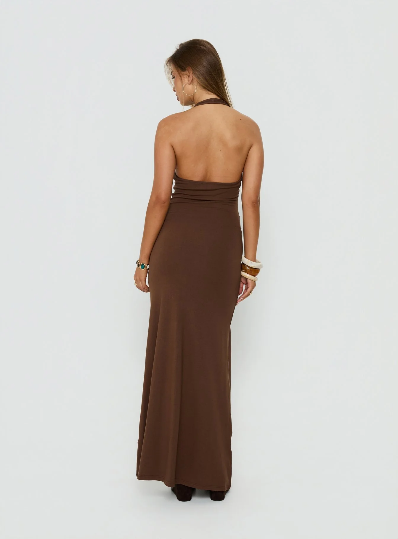Correna Embellished Halter Maxi Dress Chocolate - Image 5