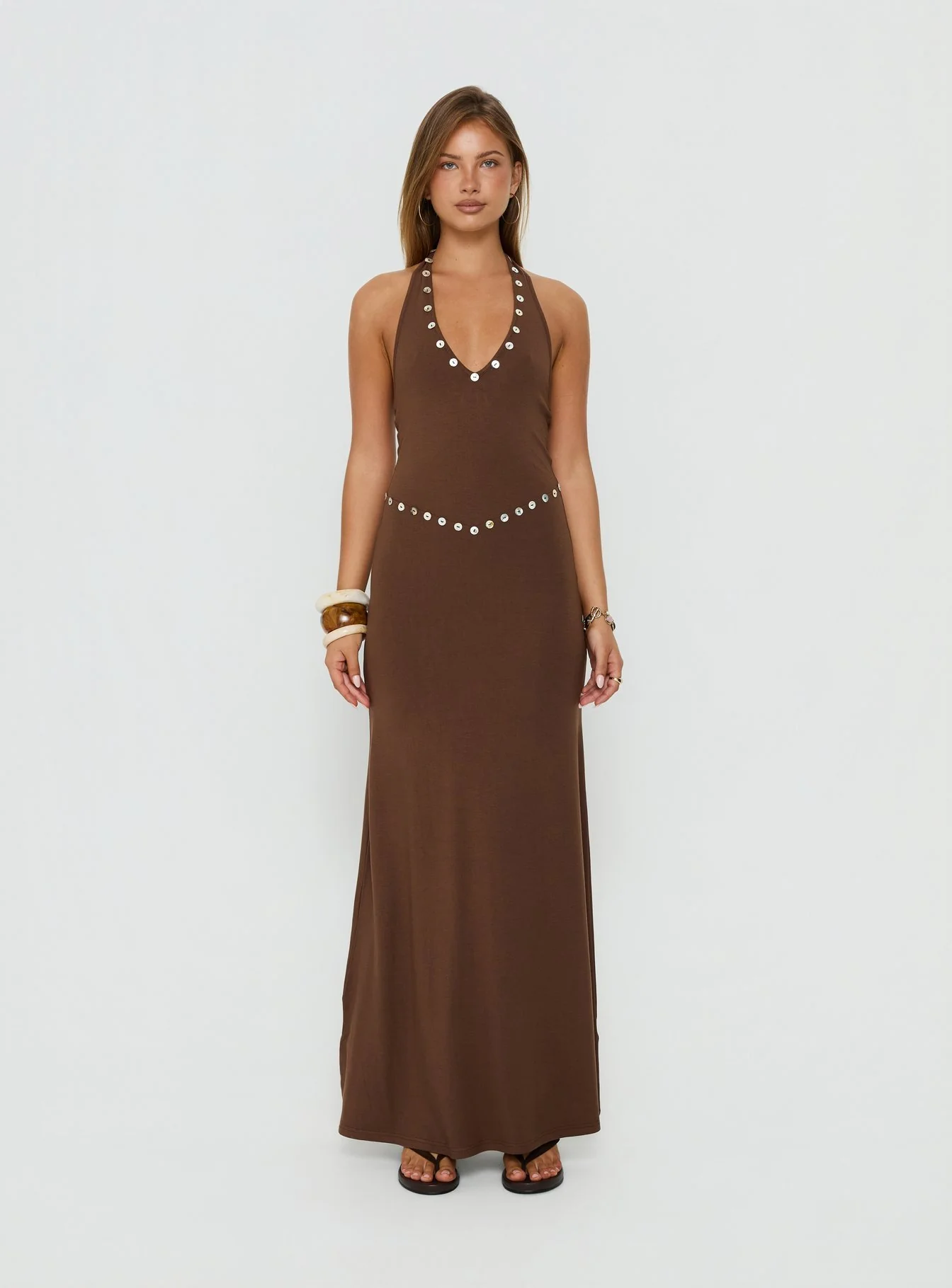 Correna Embellished Halter Maxi Dress Chocolate - Image 7