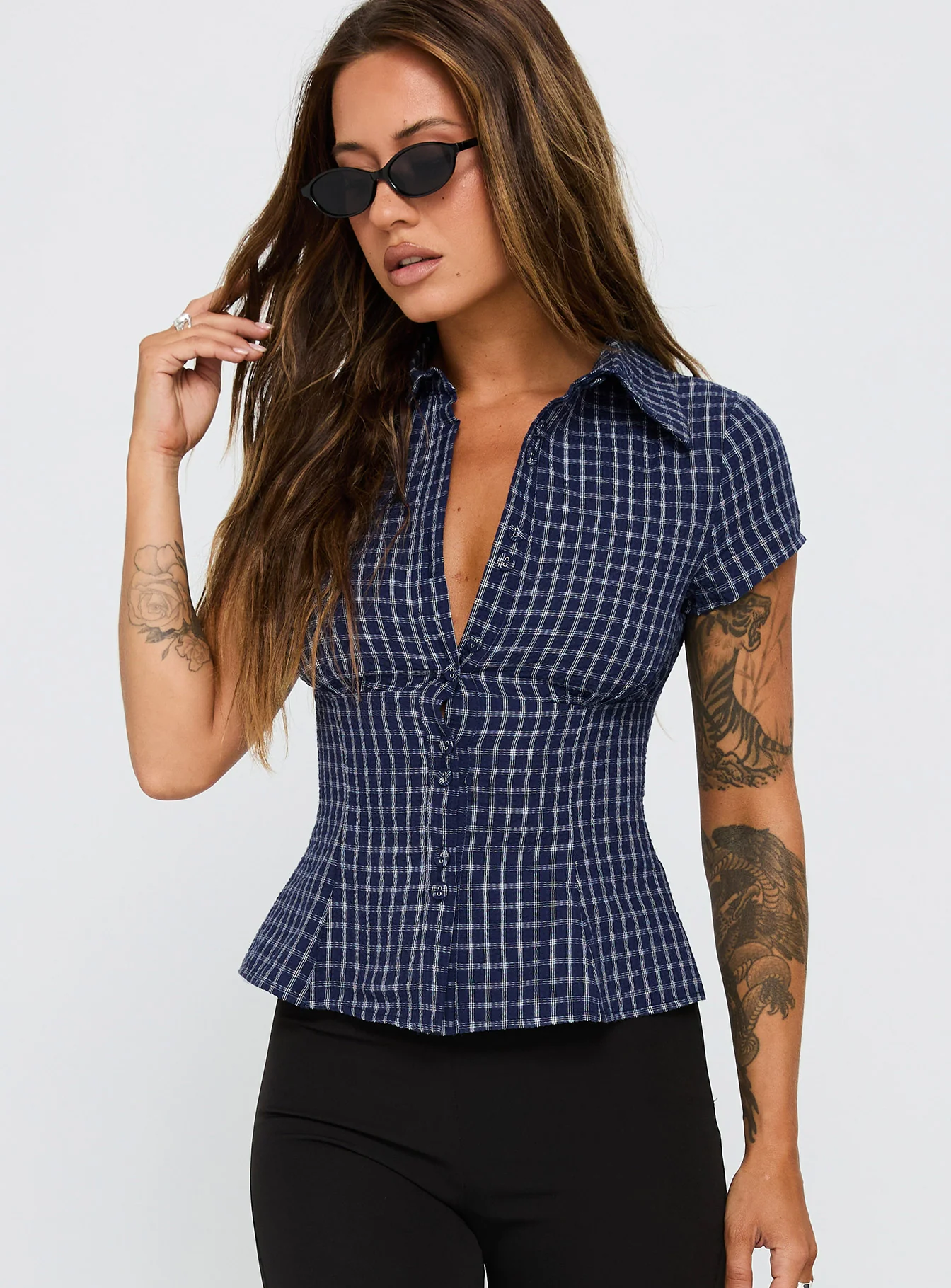 Cottesloe Blouse Top Navy Check - Image 2