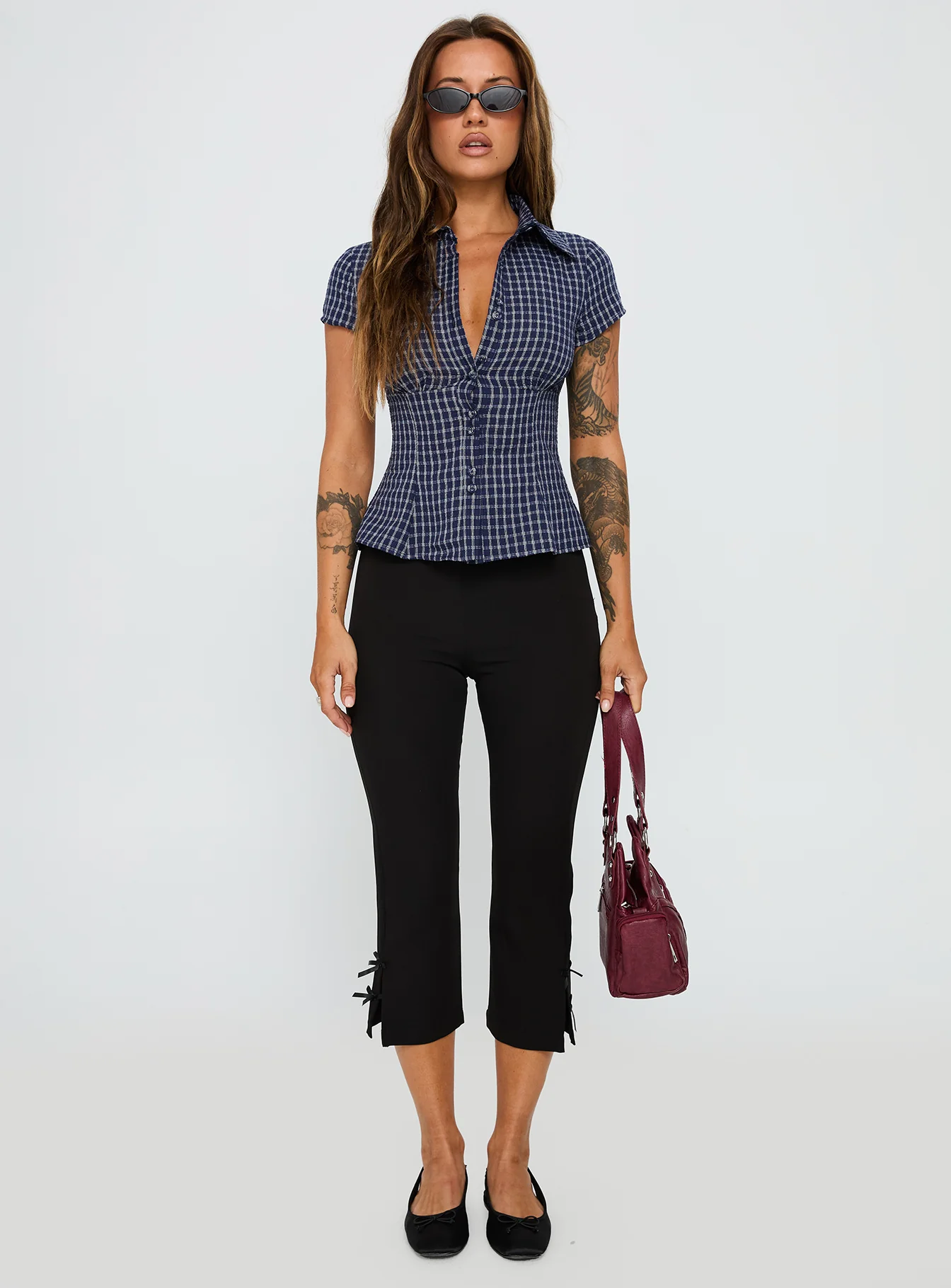 Cottesloe Blouse Top Navy Check - Image 7