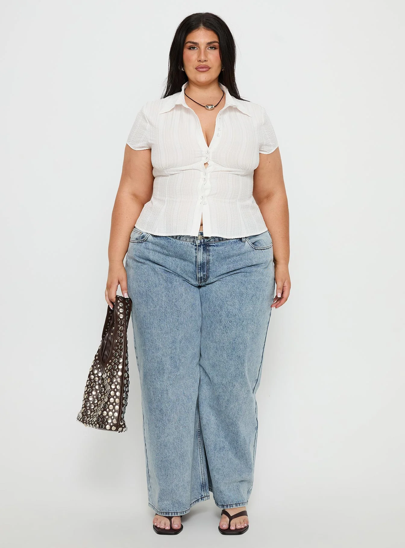 Cottesloe Blouse Top Textured White Curve - Image 7