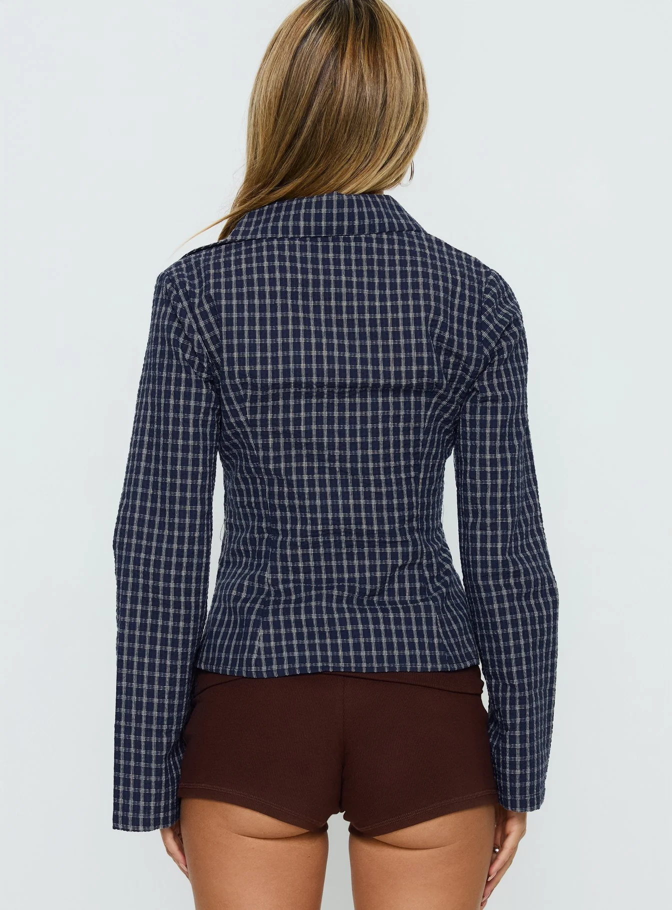Cottesloe Long Sleeve Blouse Top Navy Check - Image 5