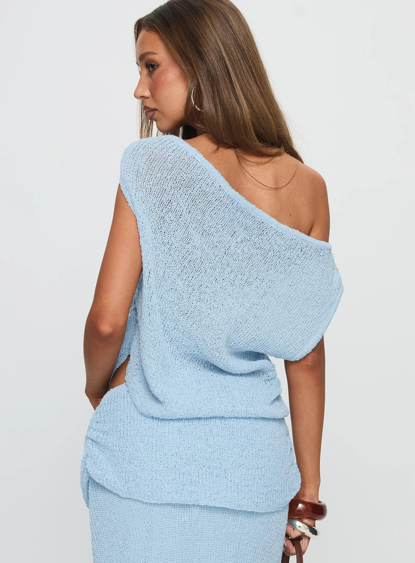 Courter Boucle Off Shoulder Top Blue - Image 4