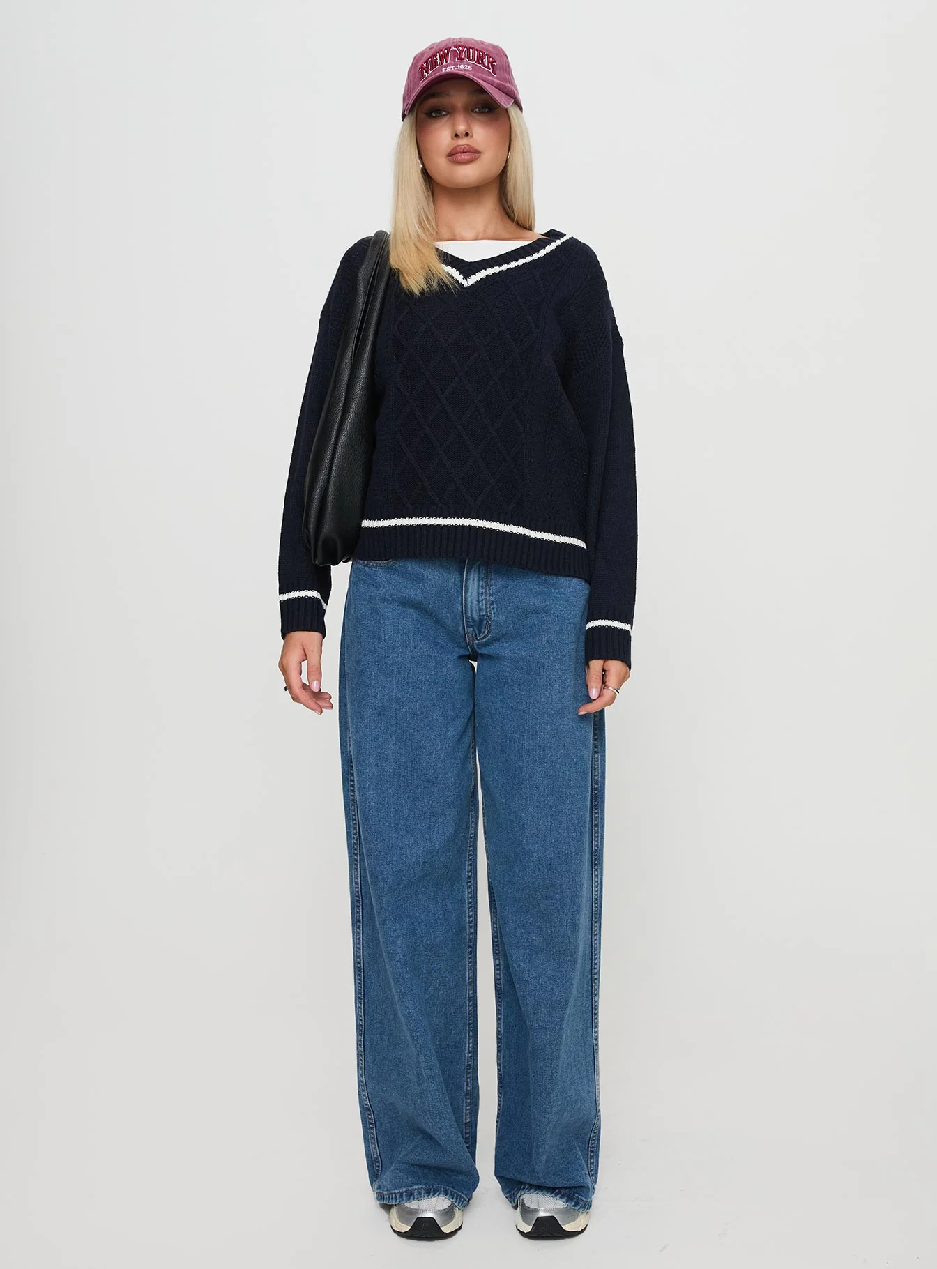 Covina V Neck Knit Sweater Navy - Image 6