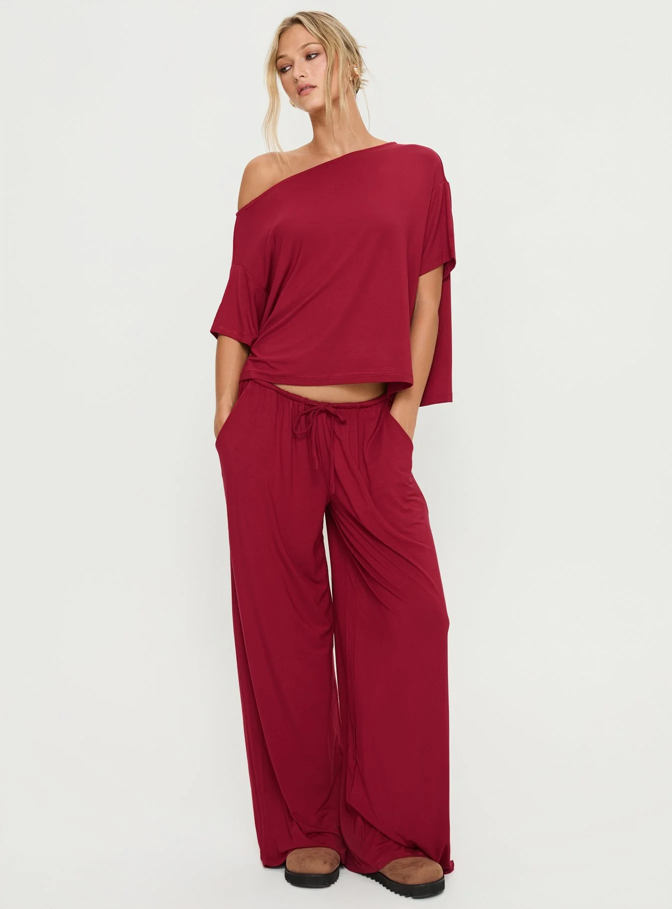Cozy Hour Sleep Relaxed Pants Red - Image 3
