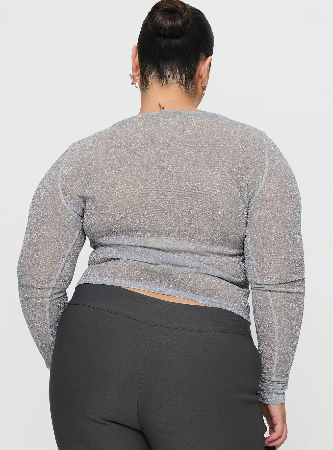 Crystal Clear Long Sleeve Mesh Top Silver - Image 8