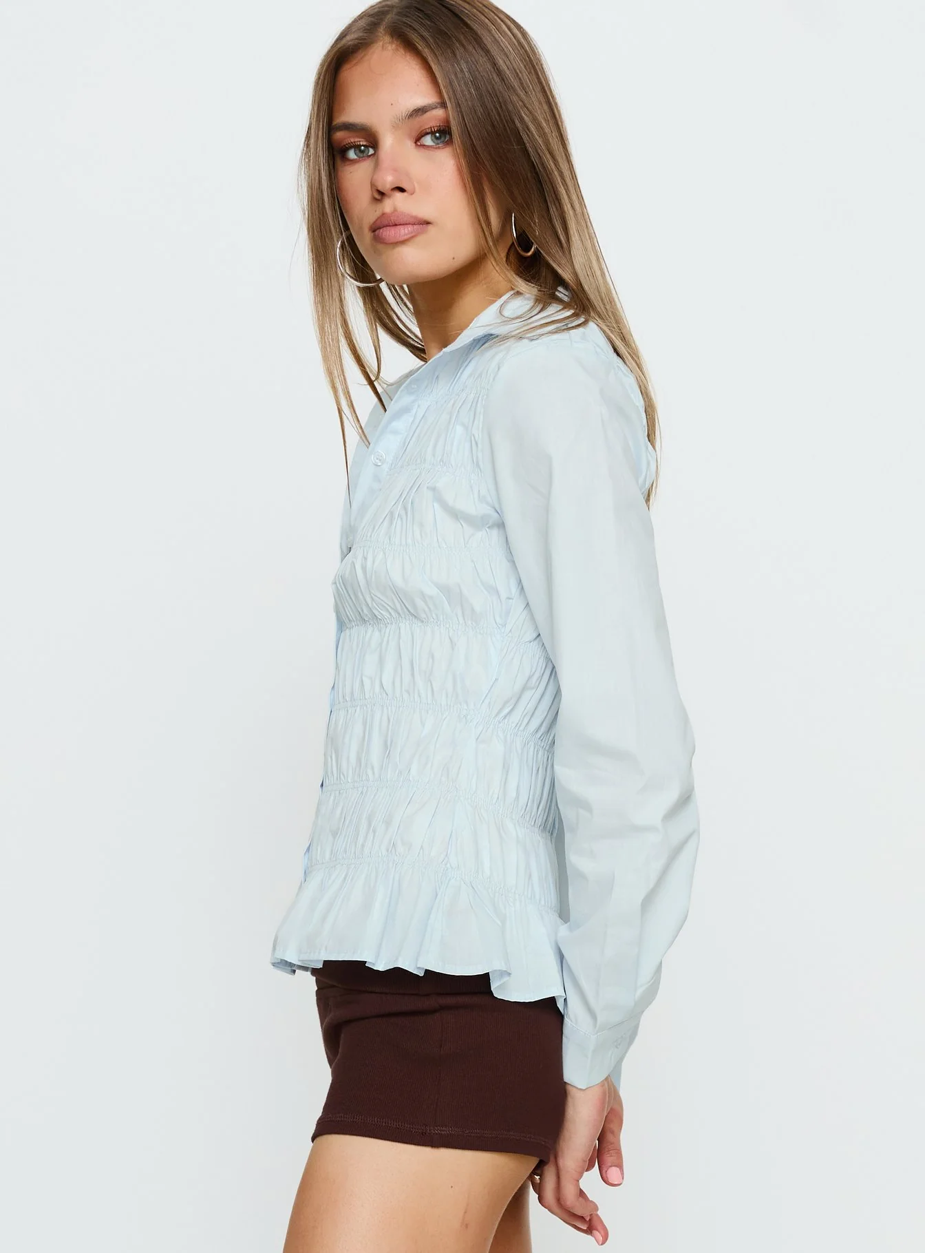 Cultivate Shirred Long Sleeve Top Blue - Image 3