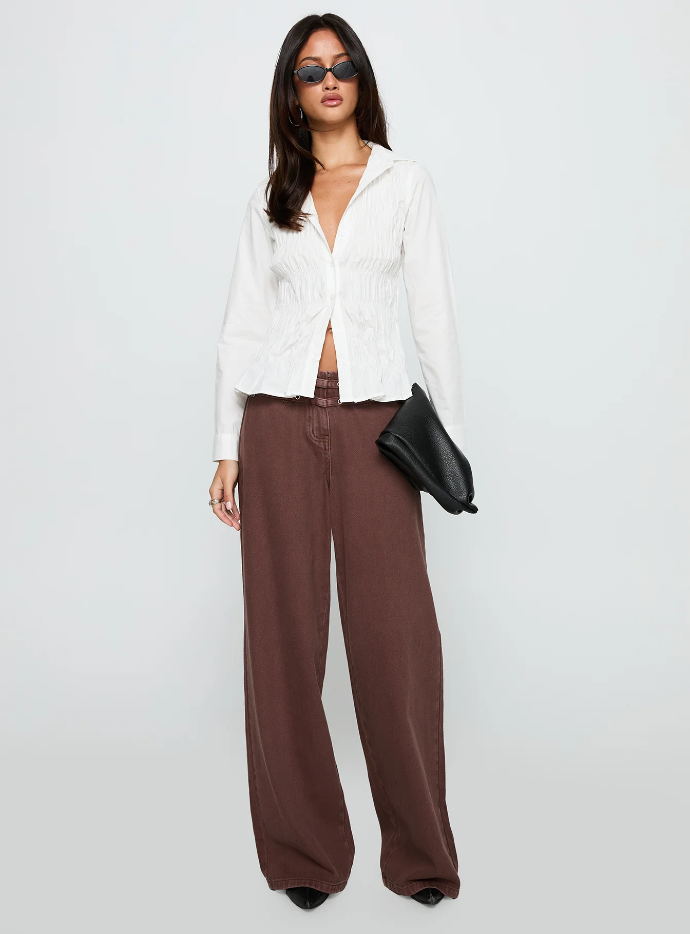 Cultivate Shirred Long Sleeve Top White - Image 3