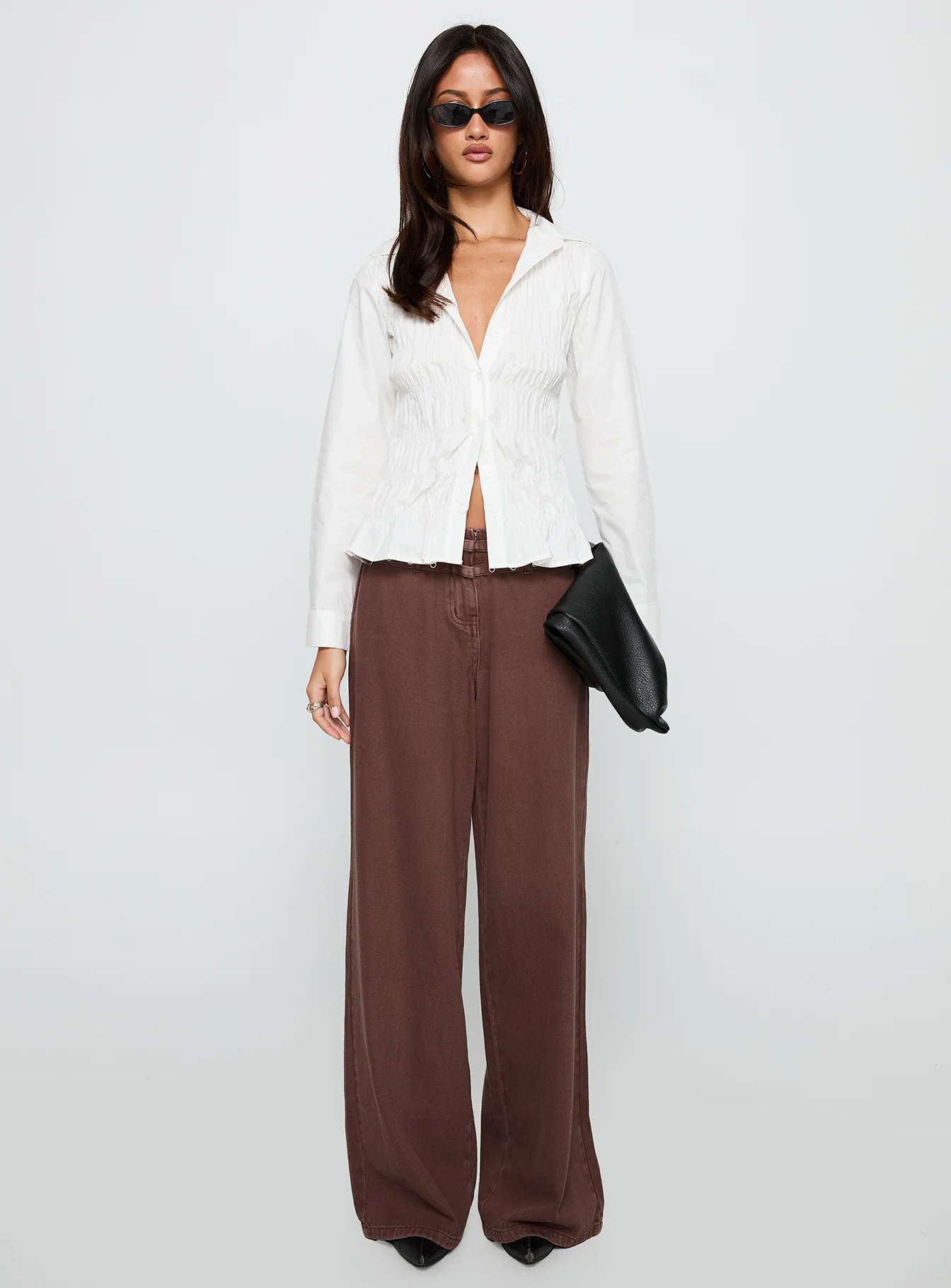 Cultivate Shirred Long Sleeve Top White - Image 7