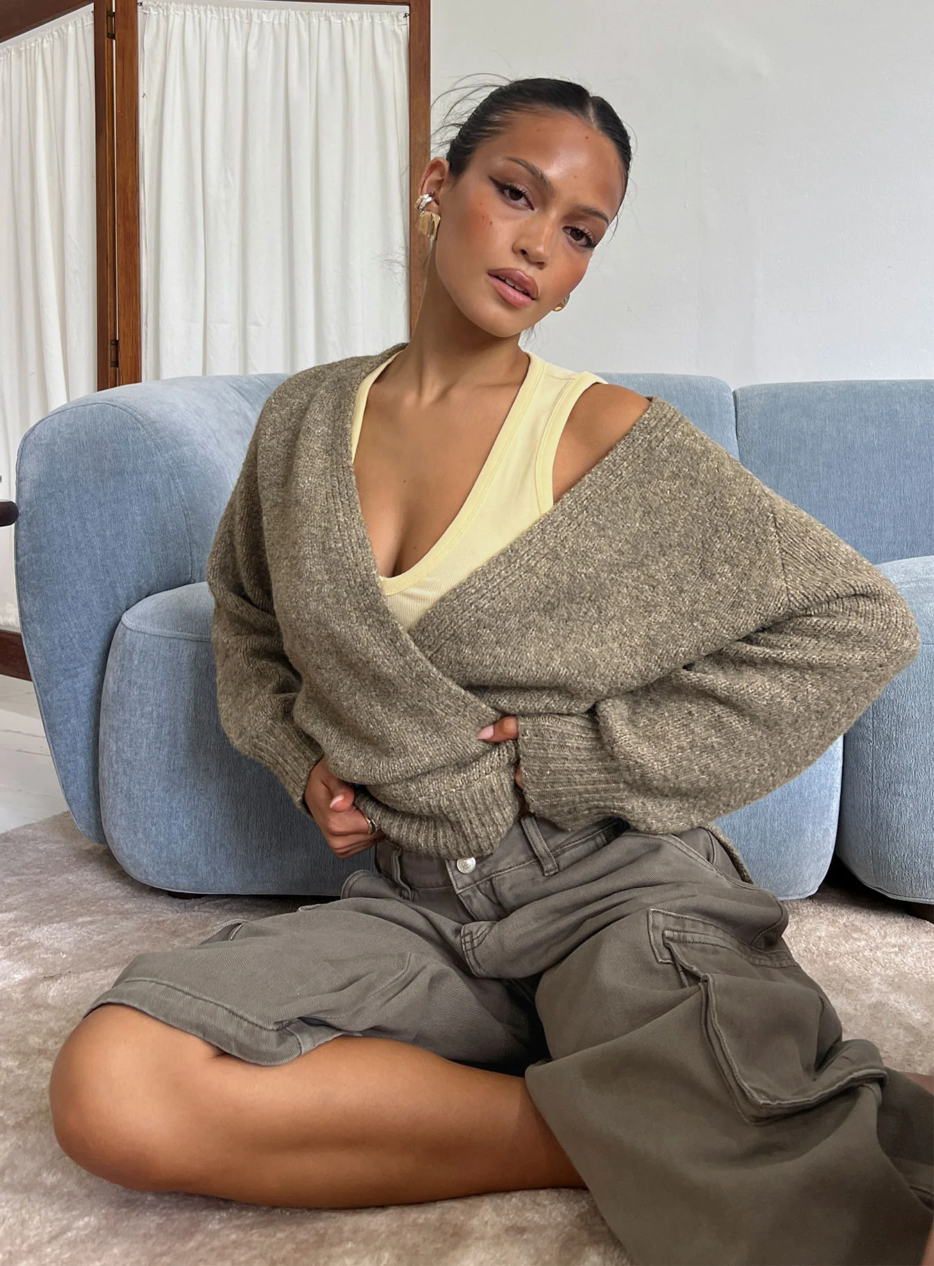 Daelan Wrap Knit Cardigan Brown - Image 9