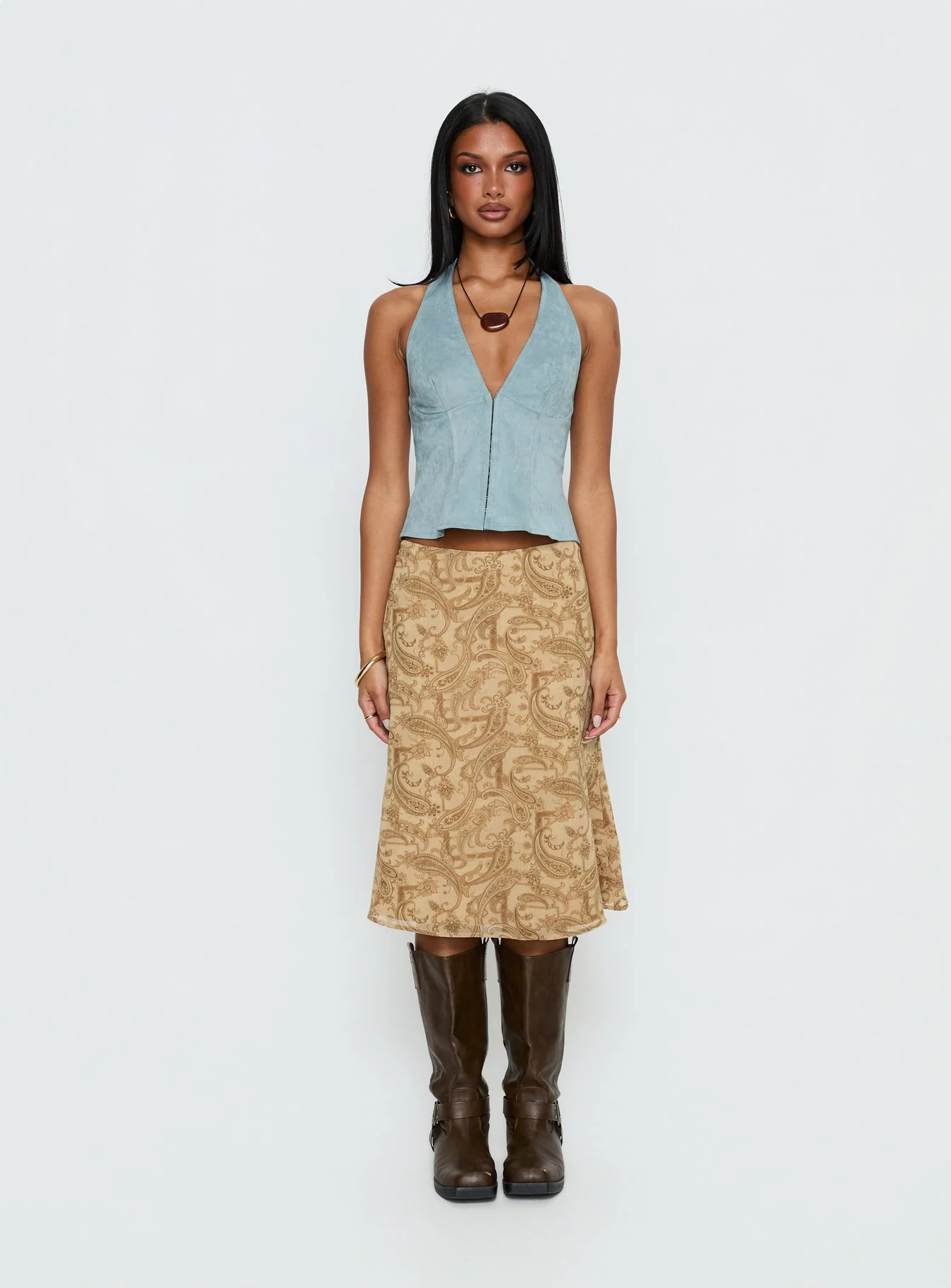 Dalyah Faux Suede Halter Top Soft Blue - Image 9