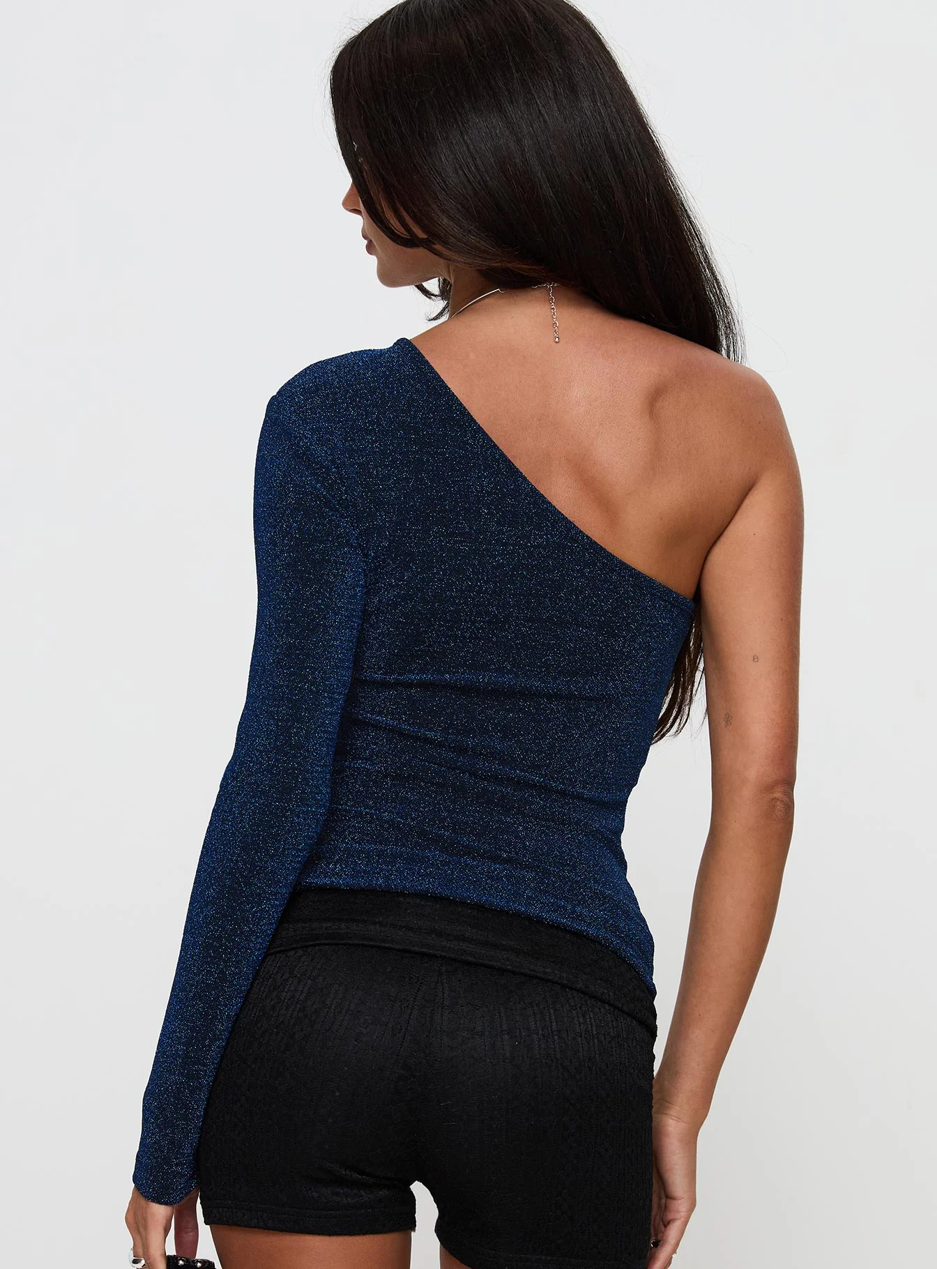 Dance All Night One Sleeve Top Navy Glitter - Image 4