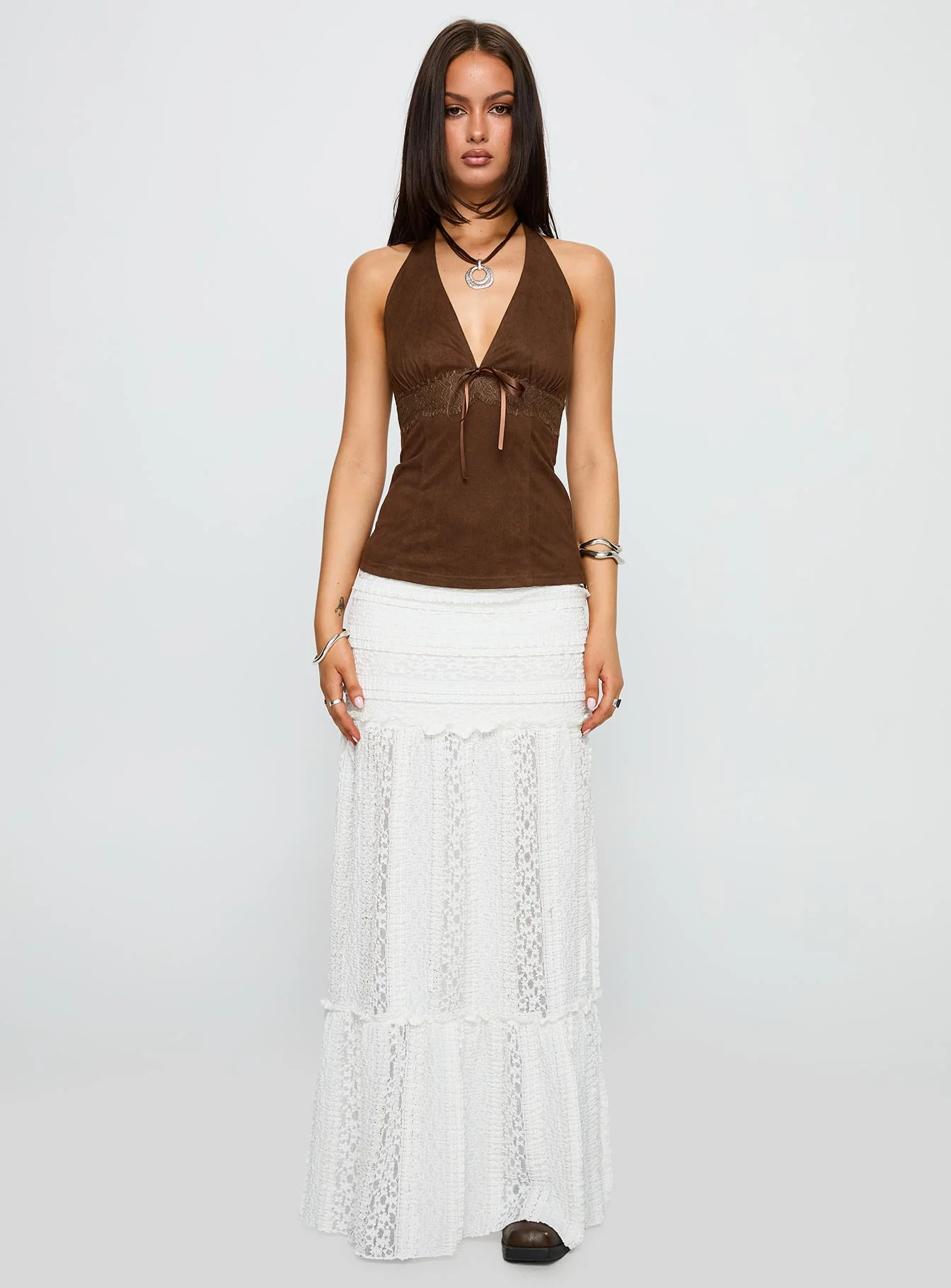 Dance For You Faux Suede Halter Top Brown - Image 7