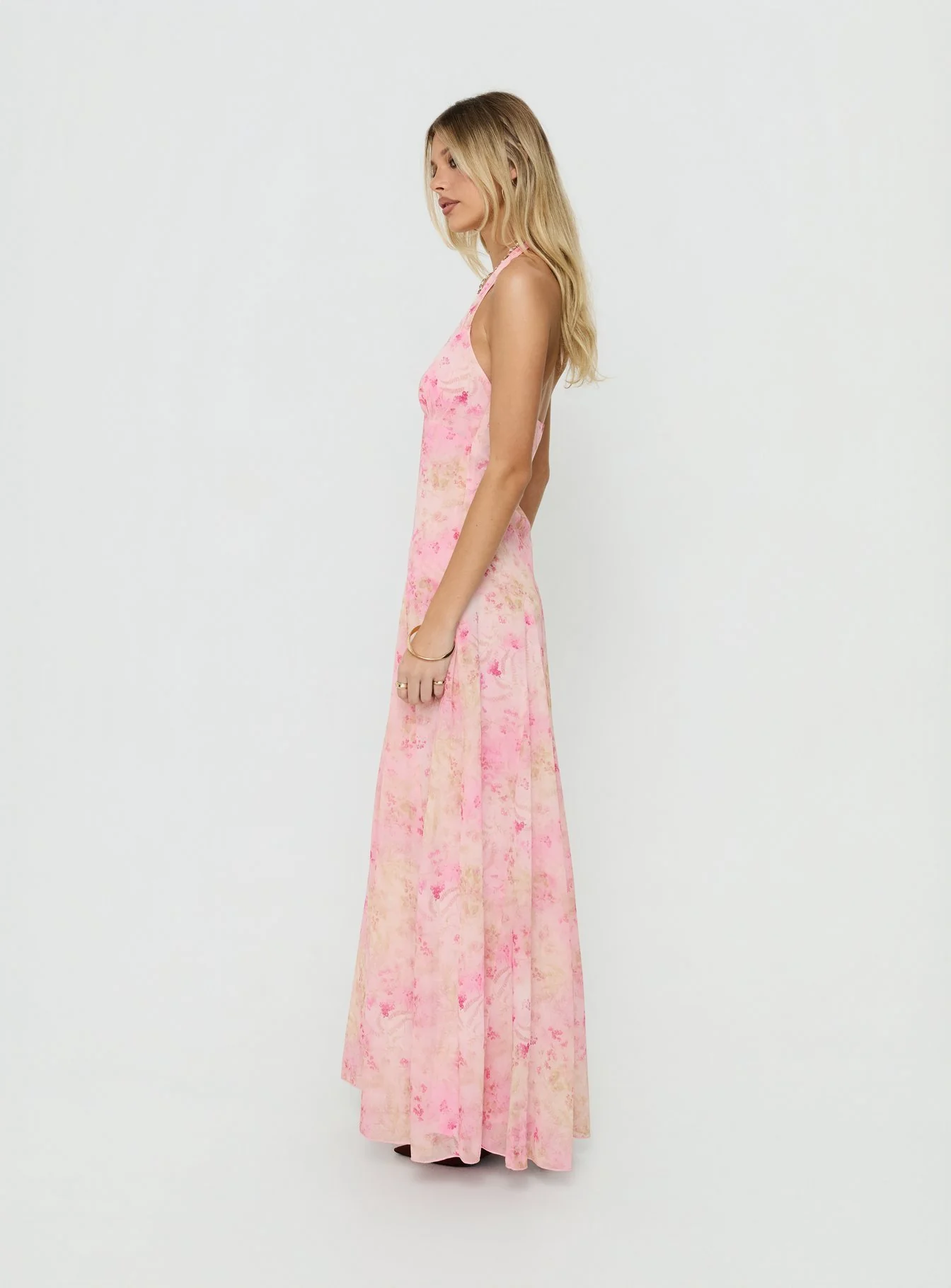 Dandelions Halter Maxi Dress Pink Floral - Image 3