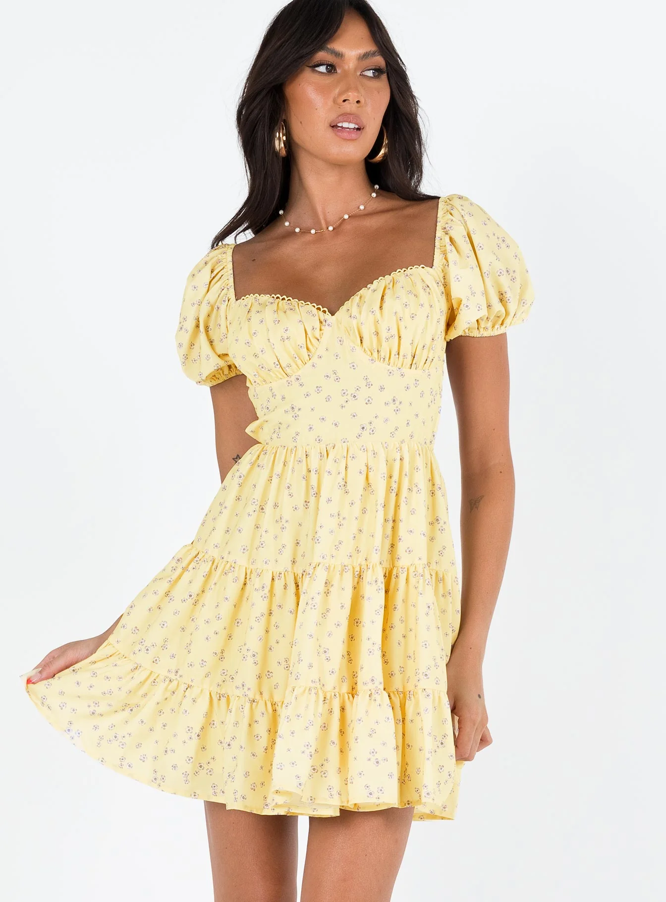 Danny Mini Dress Yellow Floral - Image 3