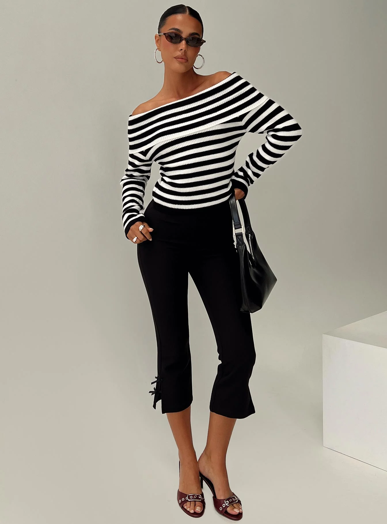 Danyel Off The Shoulder Sweater Black / White Stripe - Image 8